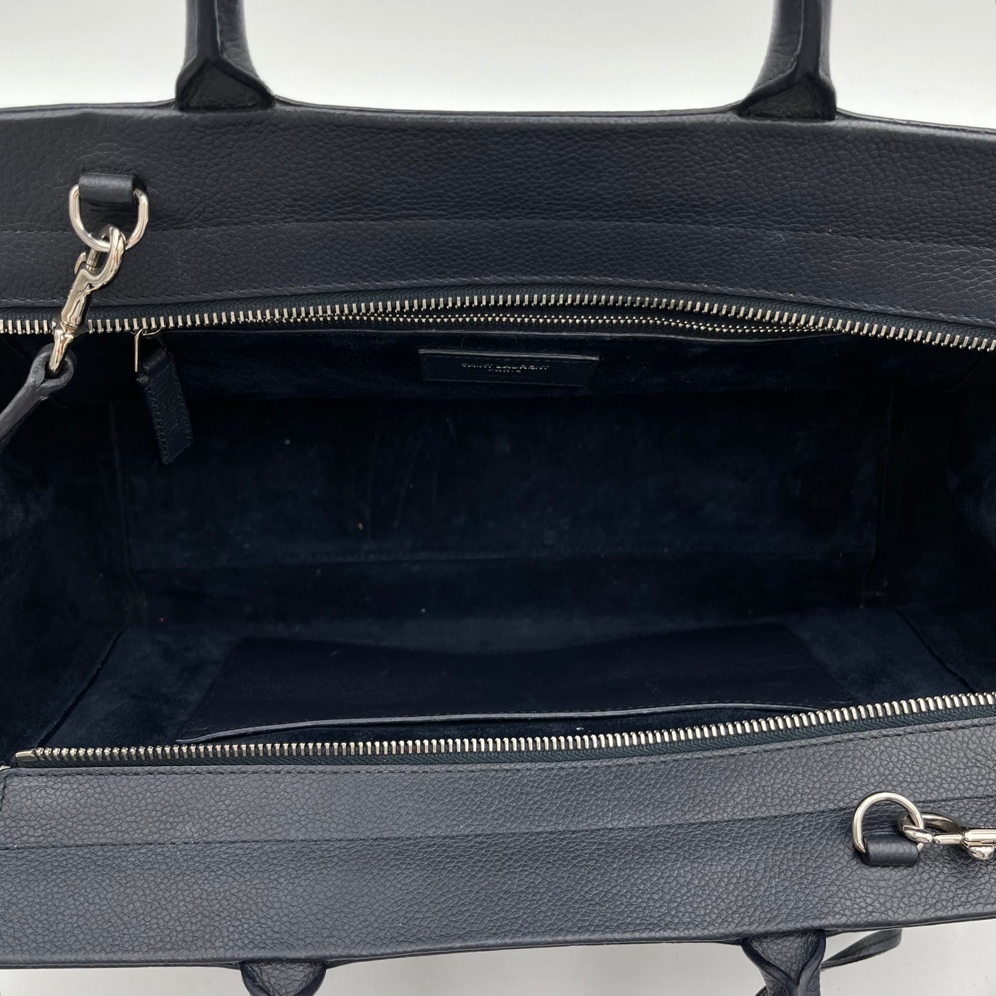 YSL Navy Blue Leather Rive Gauche Cabas Small Tote