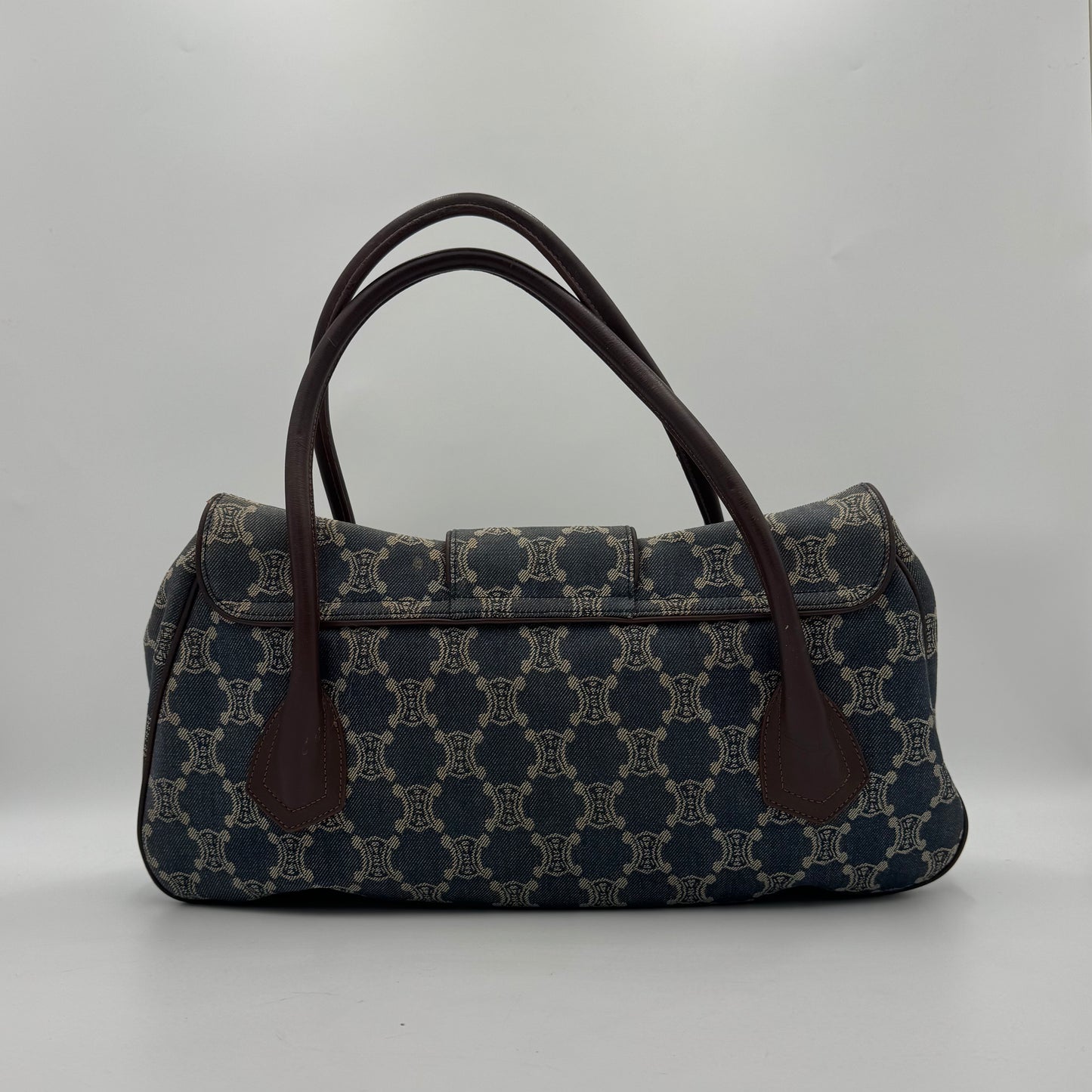 Celine Paris Macadam Denim and Brown Leather Large Shoulder Bag
