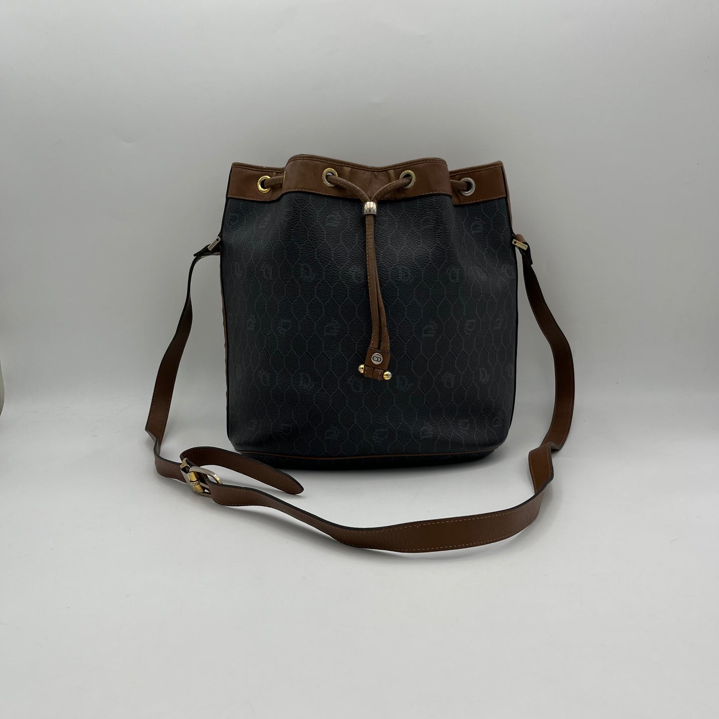 Christian Dior Dark Honeycomb Bucket Crossbody with Pouch