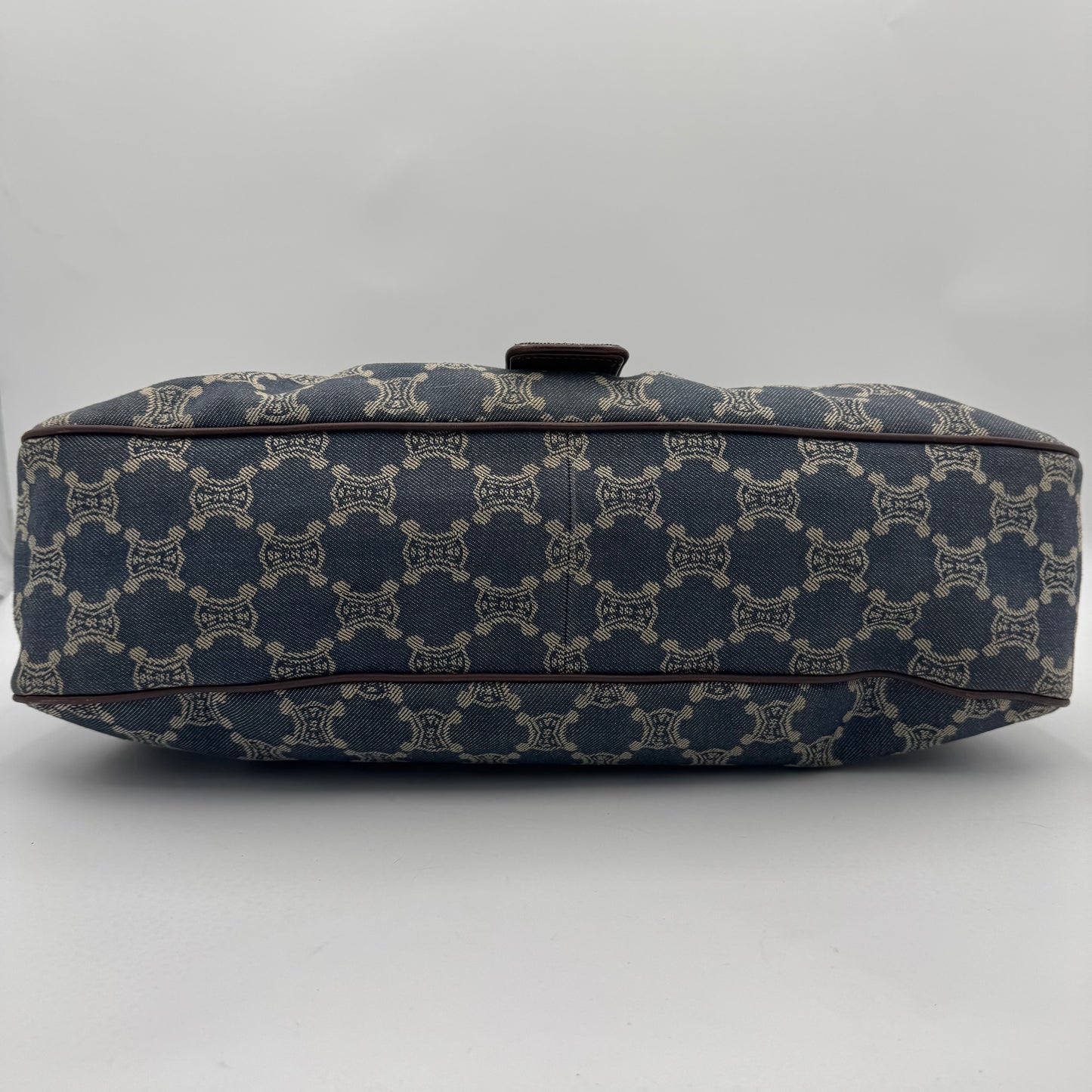 Celine Paris Macadam Denim and Brown Leather Large Shoulder Bag