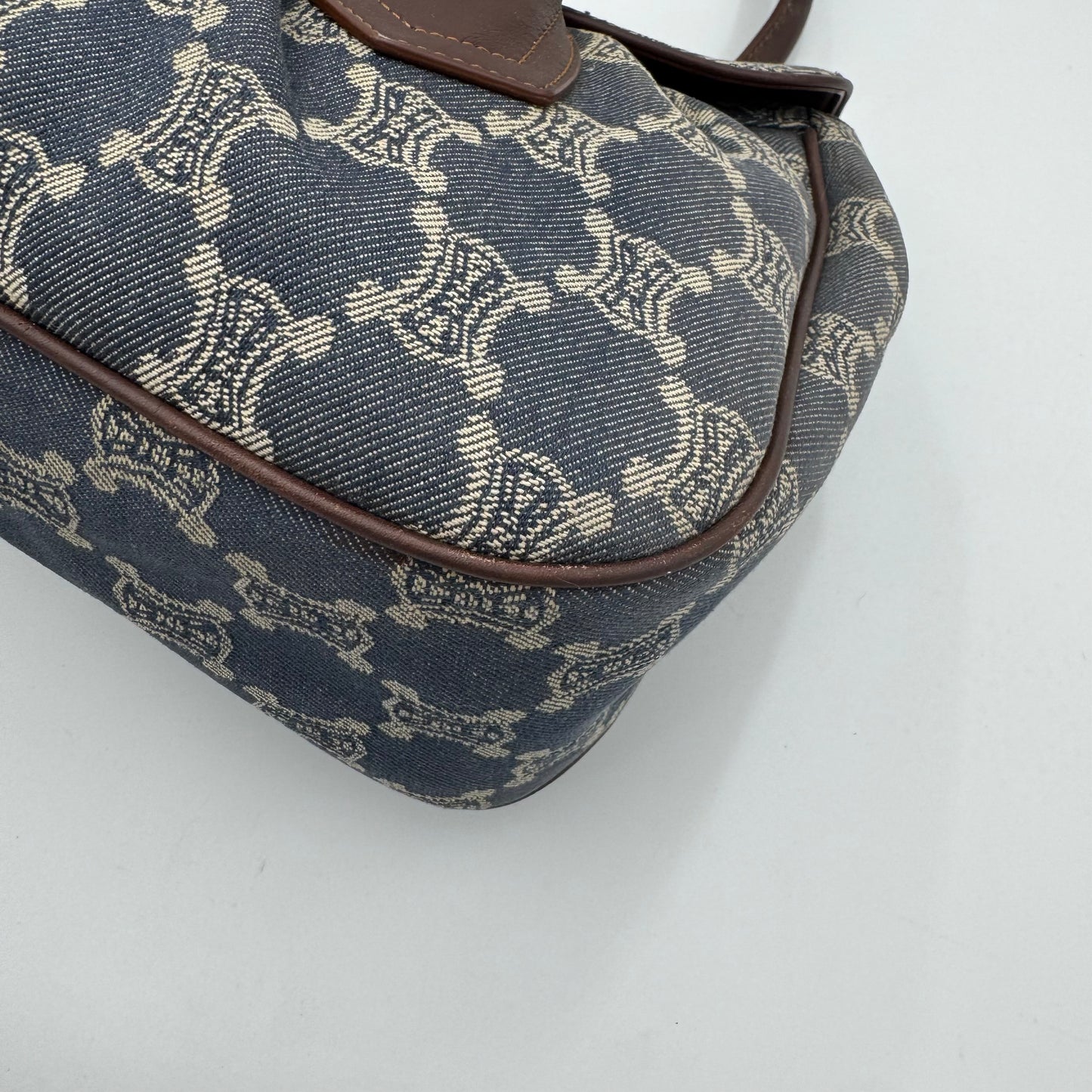 Celine Paris Macadam Denim and Brown Leather Large Shoulder Bag