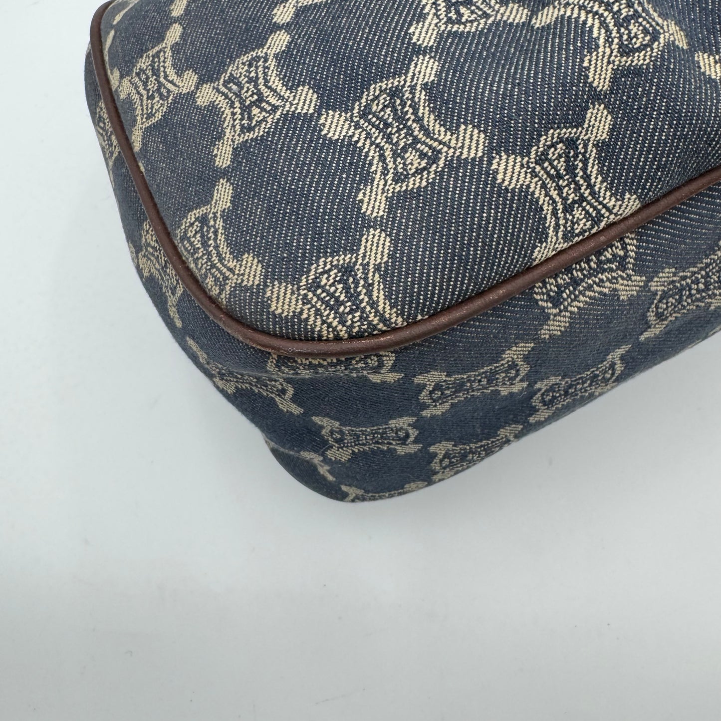 Celine Paris Macadam Denim and Brown Leather Large Shoulder Bag