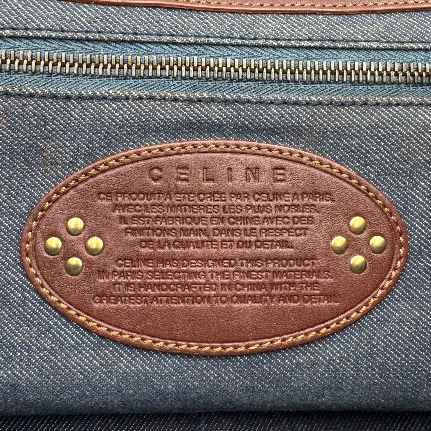 Celine Paris Macadam Denim and Brown Leather Large Shoulder Bag