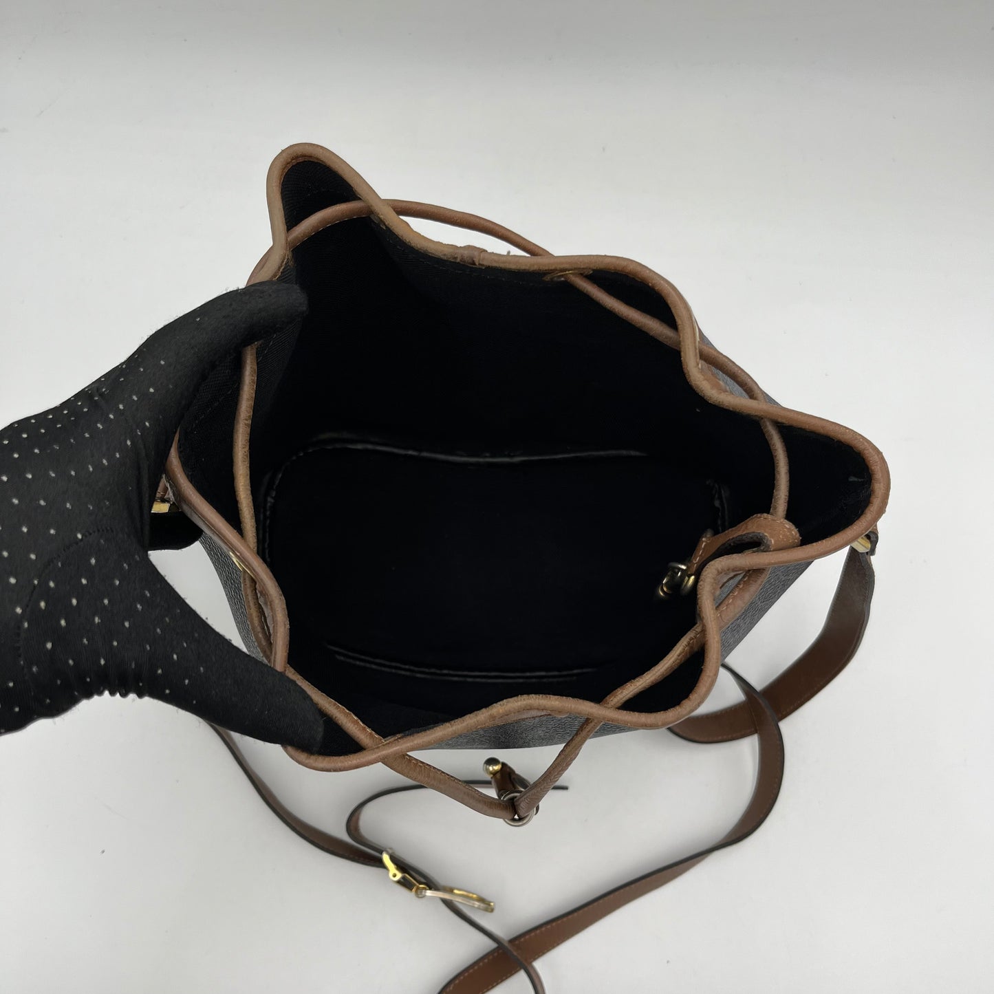 Christian Dior Dark Honeycomb Bucket Crossbody with Pouch