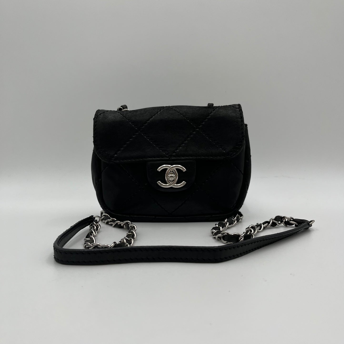 Chanel 2010-2011 Black Lambskin Wild Stitch Timeless Mini Flap SHW (Series 14)