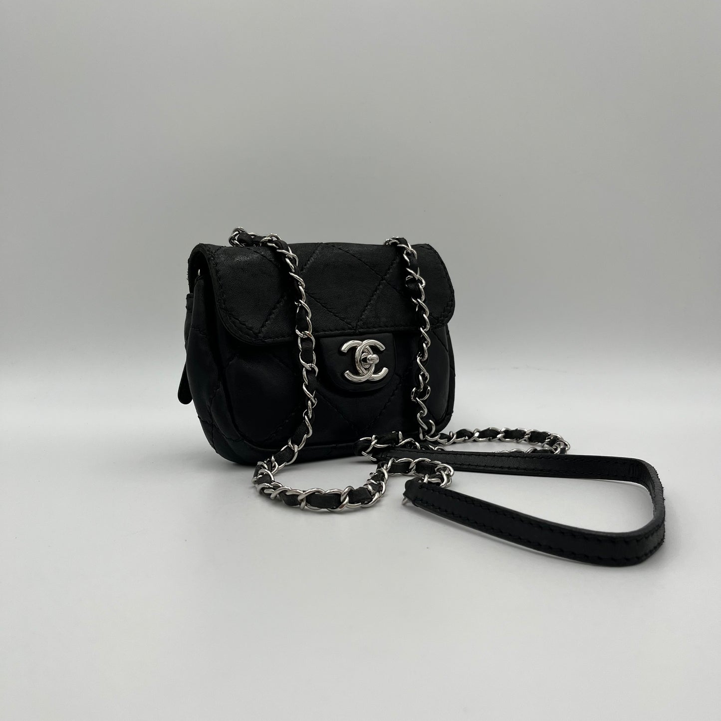Chanel 2010-2011 Black Lambskin Wild Stitch Timeless Mini Flap SHW (Series 14)