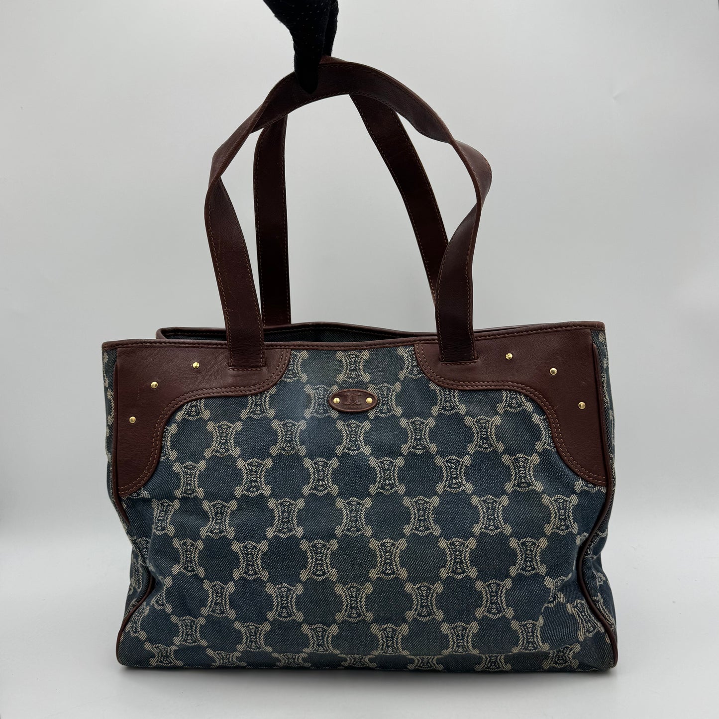 Celine Paris Macadam Denim and Brown Leather Tote Bag