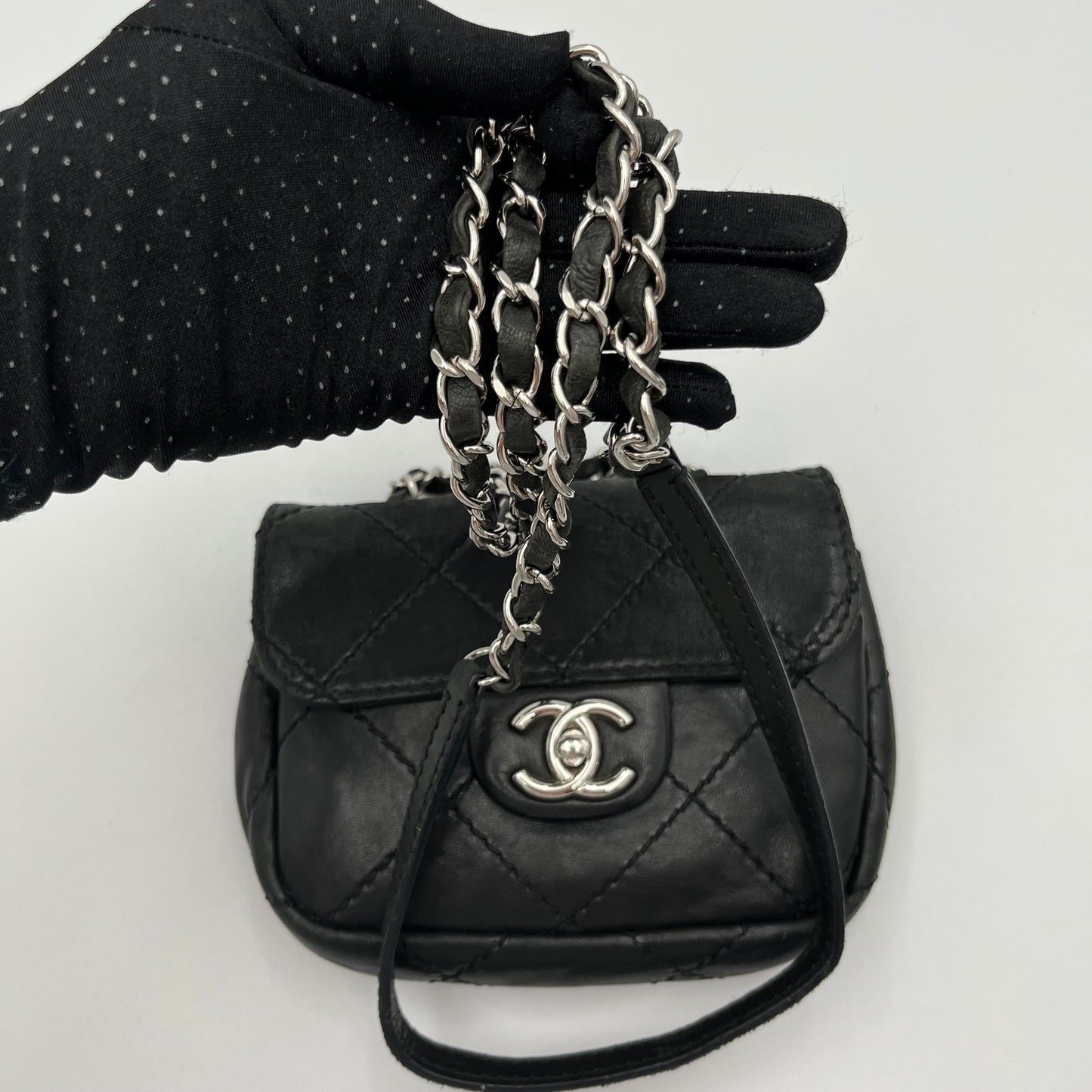 Chanel 2010-2011 Black Lambskin Wild Stitch Timeless Mini Flap SHW (Series 14)