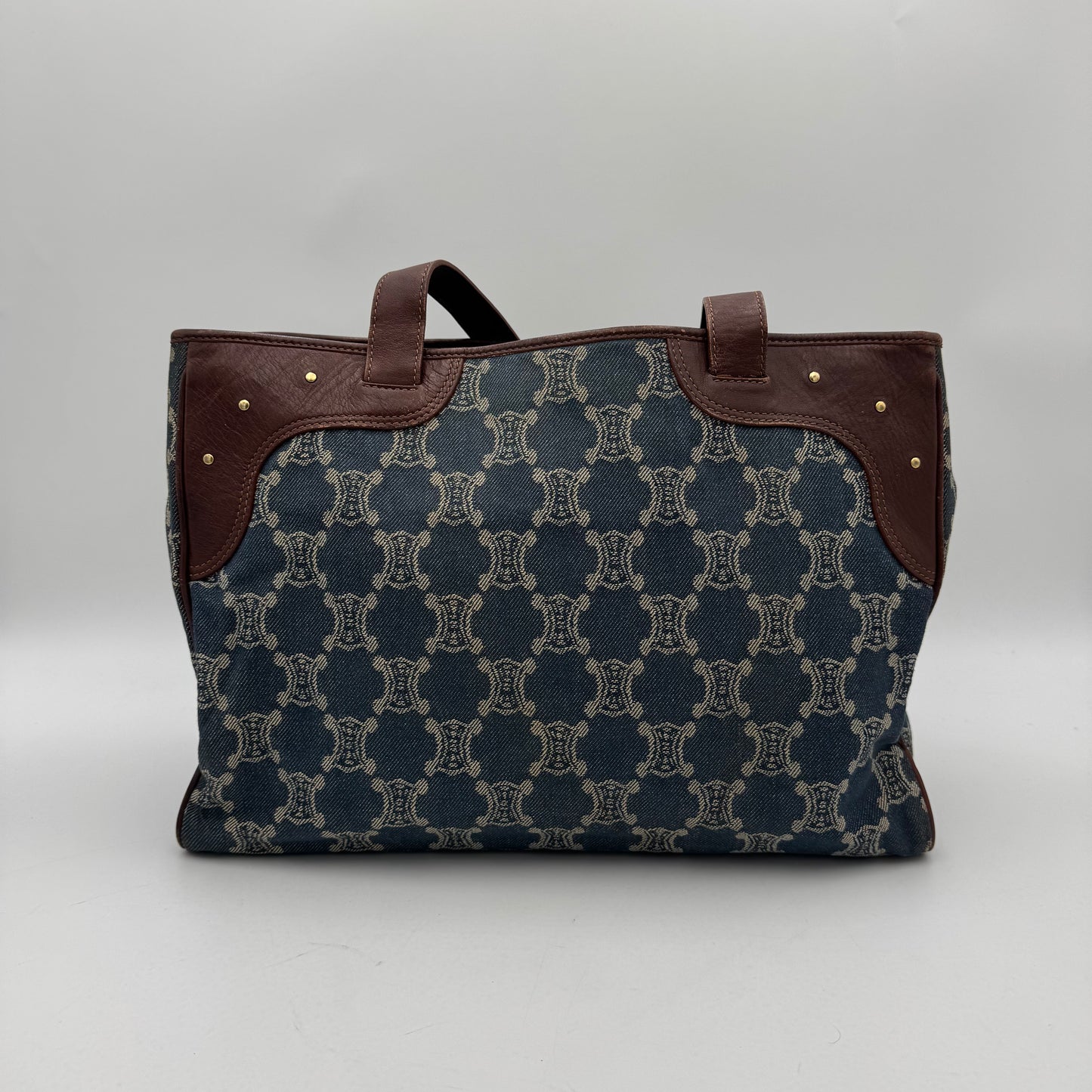 Celine Paris Macadam Denim and Brown Leather Tote Bag