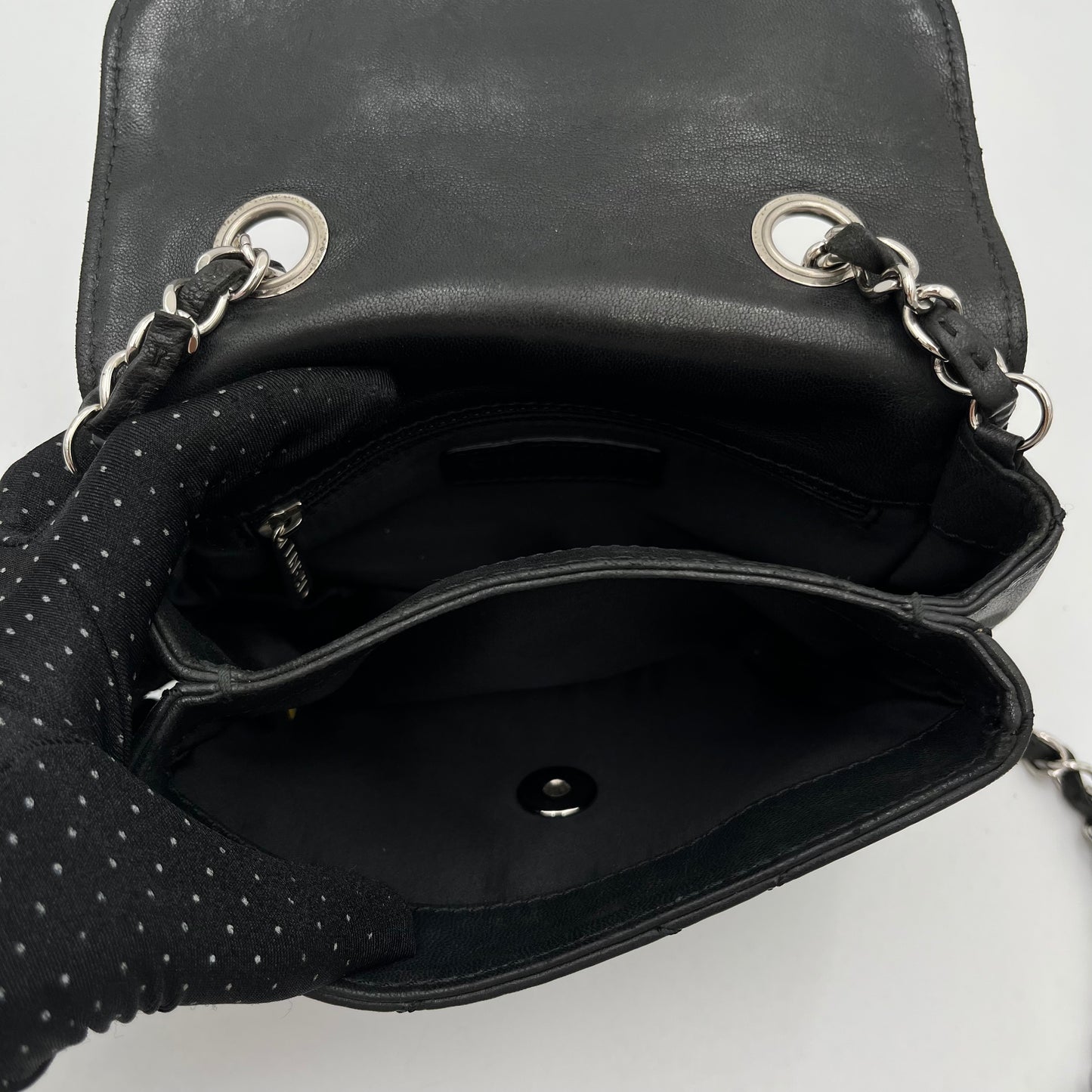 Chanel 2010-2011 Black Lambskin Wild Stitch Timeless Mini Flap SHW (Series 14)