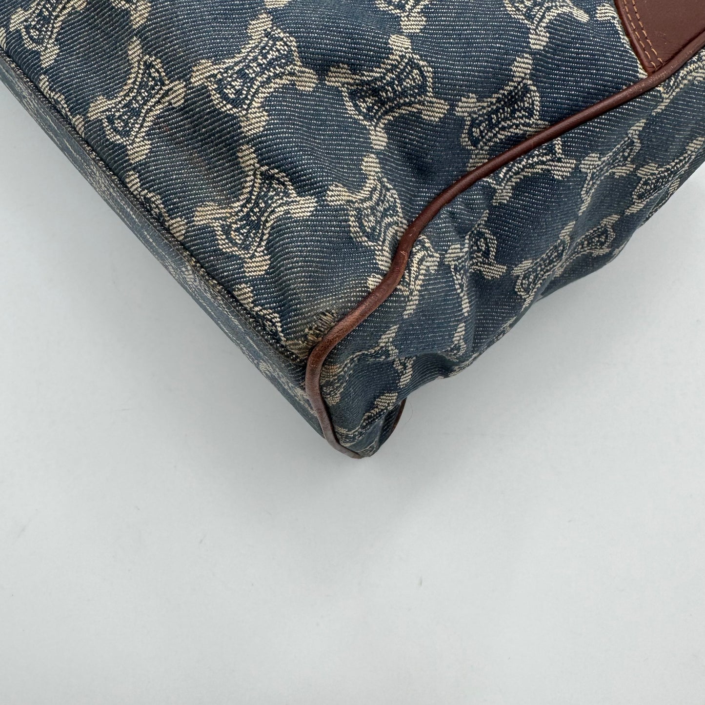 Celine Paris Macadam Denim and Brown Leather Tote Bag