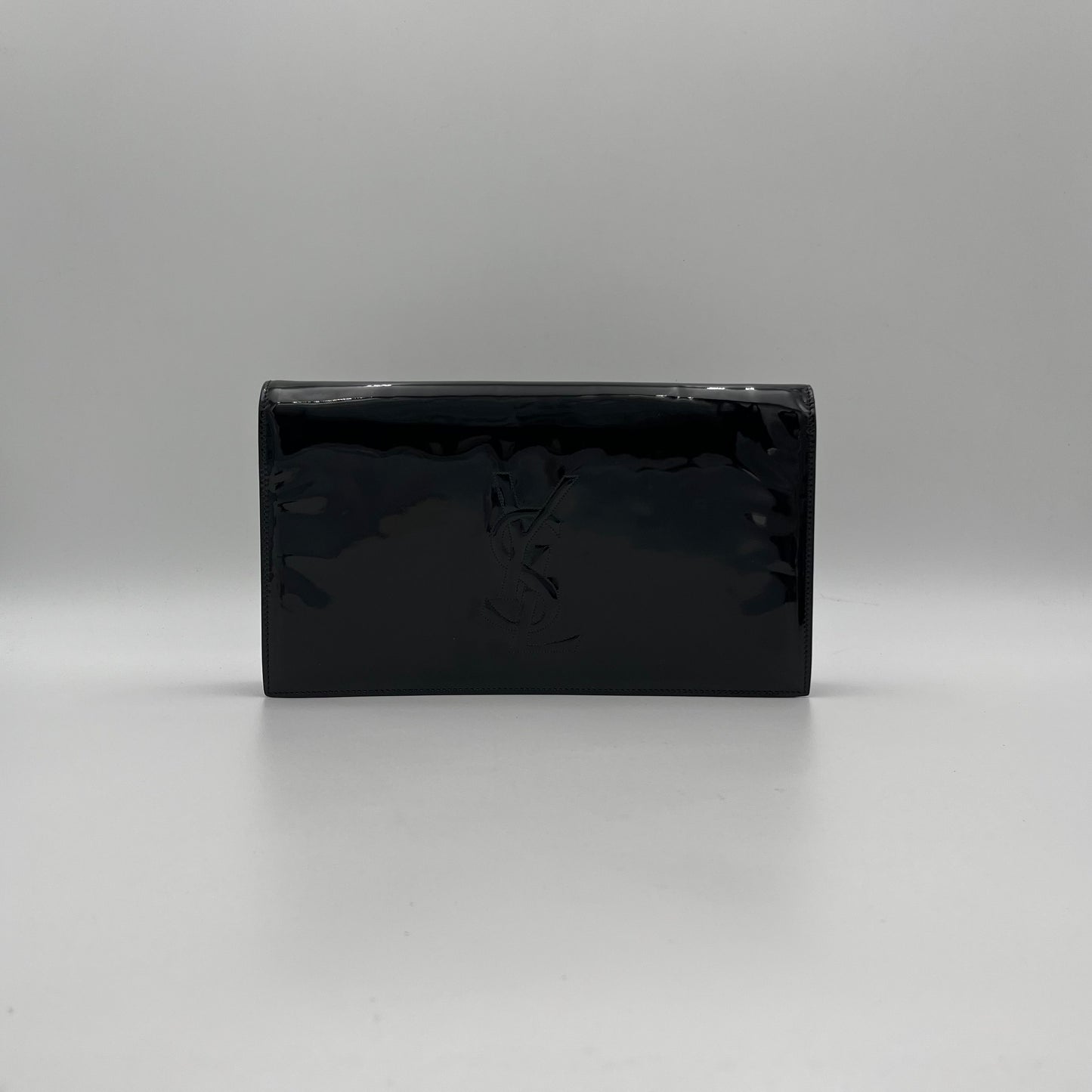 YSL Black Patent Leather Large Belle Du Jour Flap Clutch
