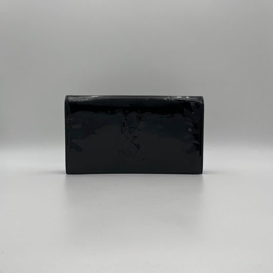 YSL Black Patent Leather Large Belle Du Jour Flap Clutch