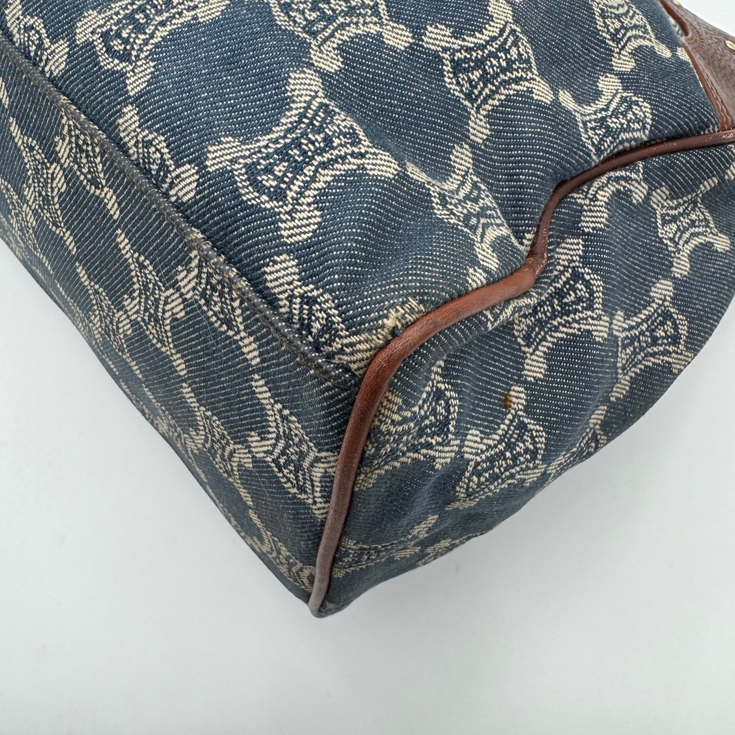 Celine Paris Macadam Denim and Brown Leather Tote Bag