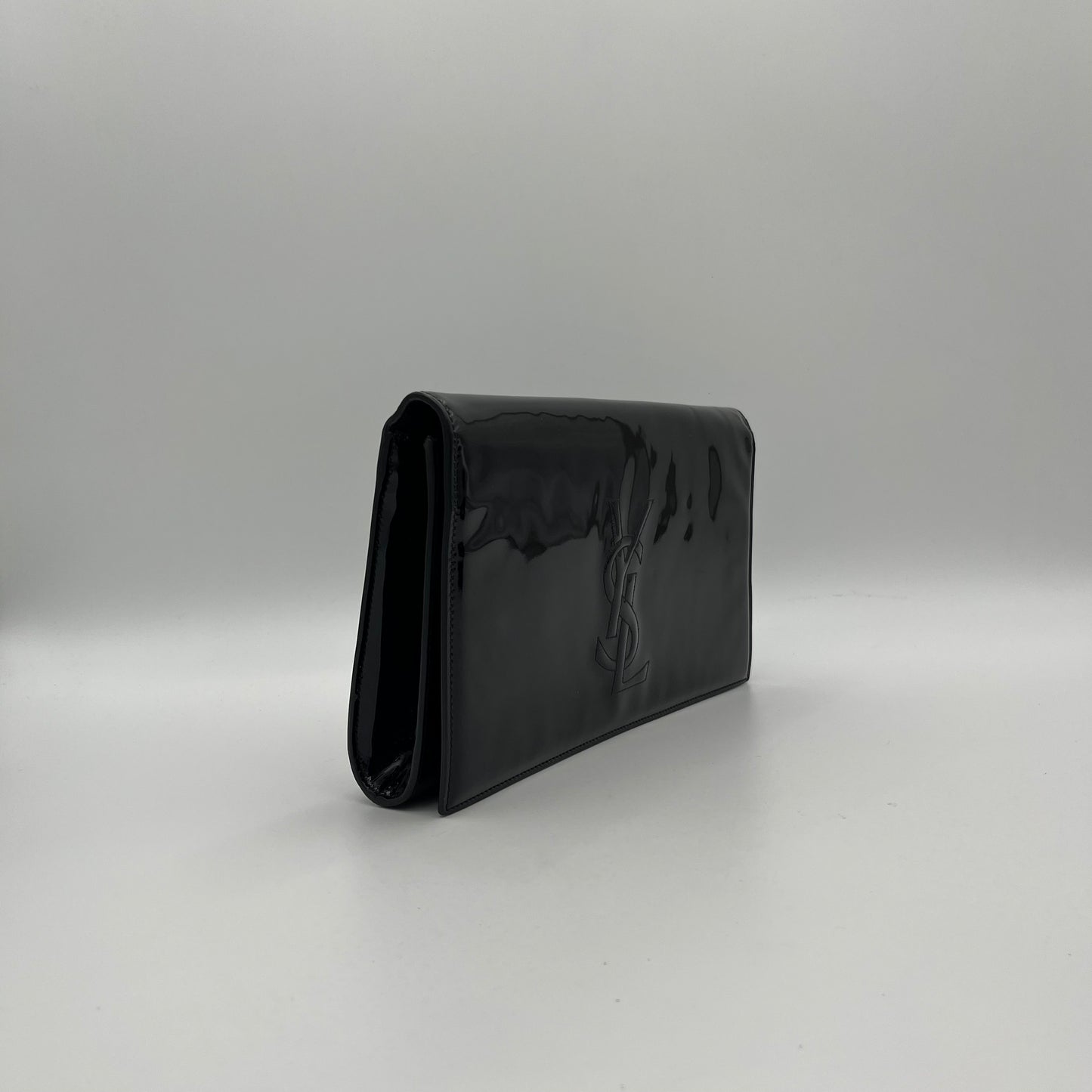 YSL Black Patent Leather Large Belle Du Jour Flap Clutch