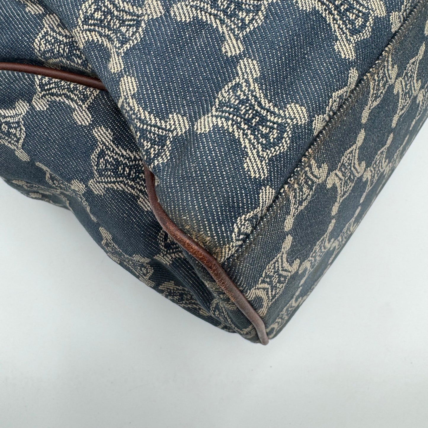 Celine Paris Macadam Denim and Brown Leather Tote Bag