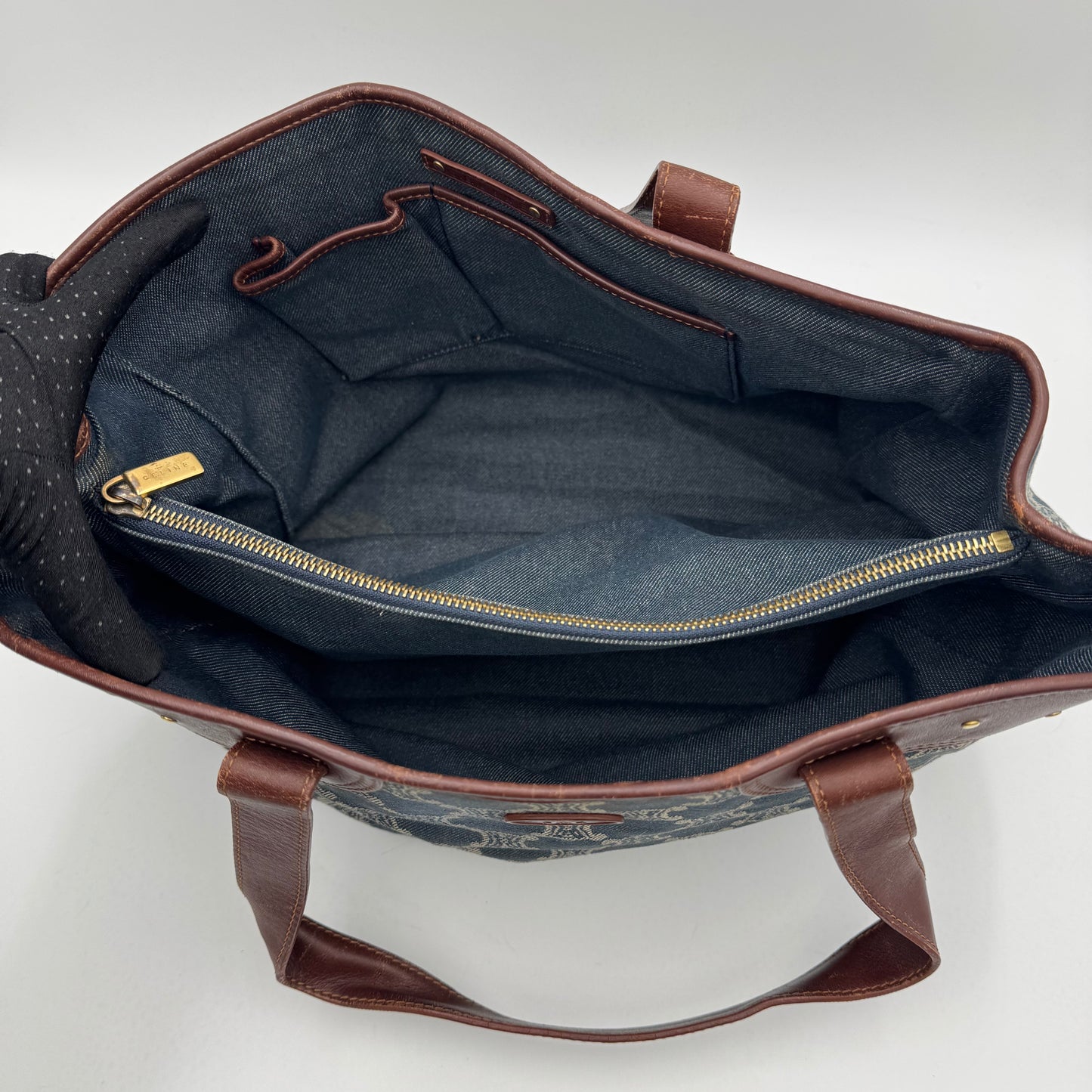 Celine Paris Macadam Denim and Brown Leather Tote Bag