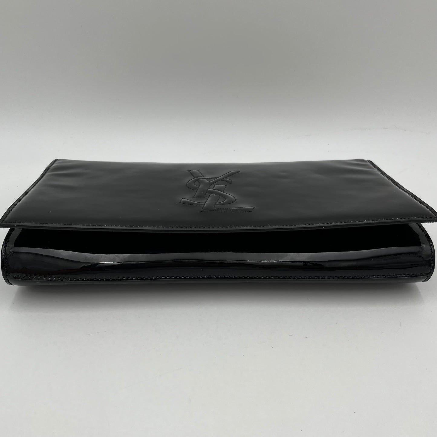 YSL Black Patent Leather Large Belle Du Jour Flap Clutch