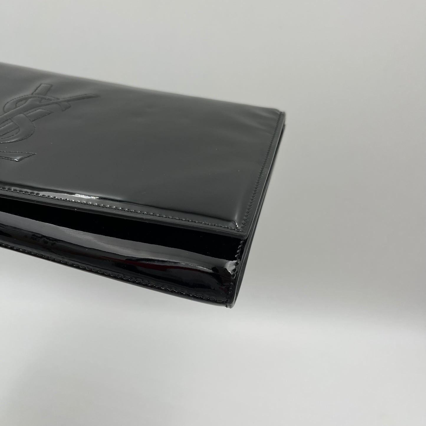 YSL Black Patent Leather Large Belle Du Jour Flap Clutch