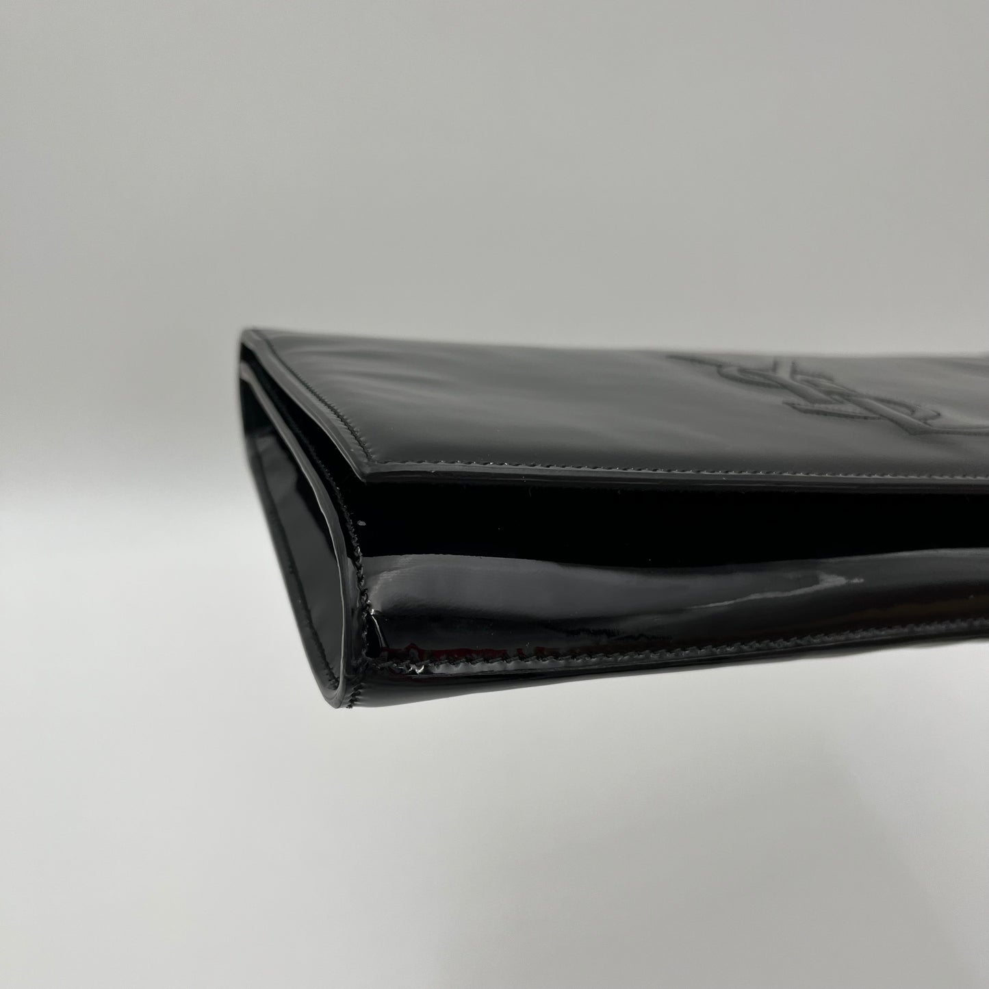 YSL Black Patent Leather Large Belle Du Jour Flap Clutch