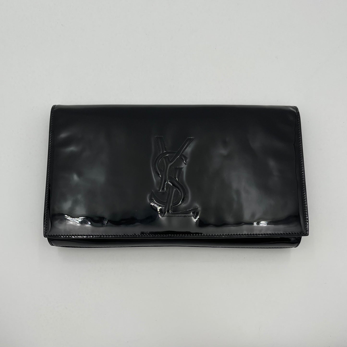 YSL Black Patent Leather Large Belle Du Jour Flap Clutch