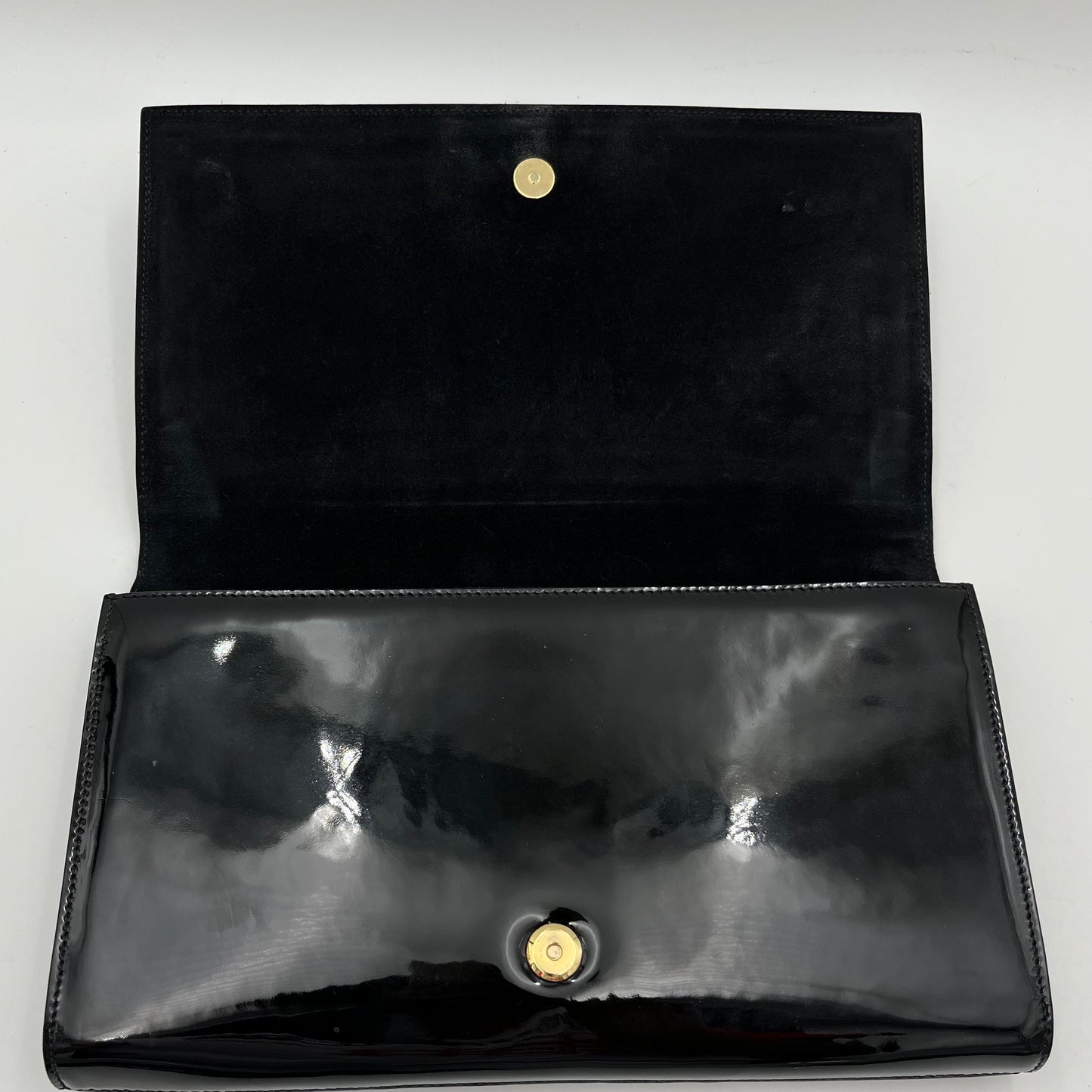 YSL Black Patent Leather Large Belle Du Jour Flap Clutch