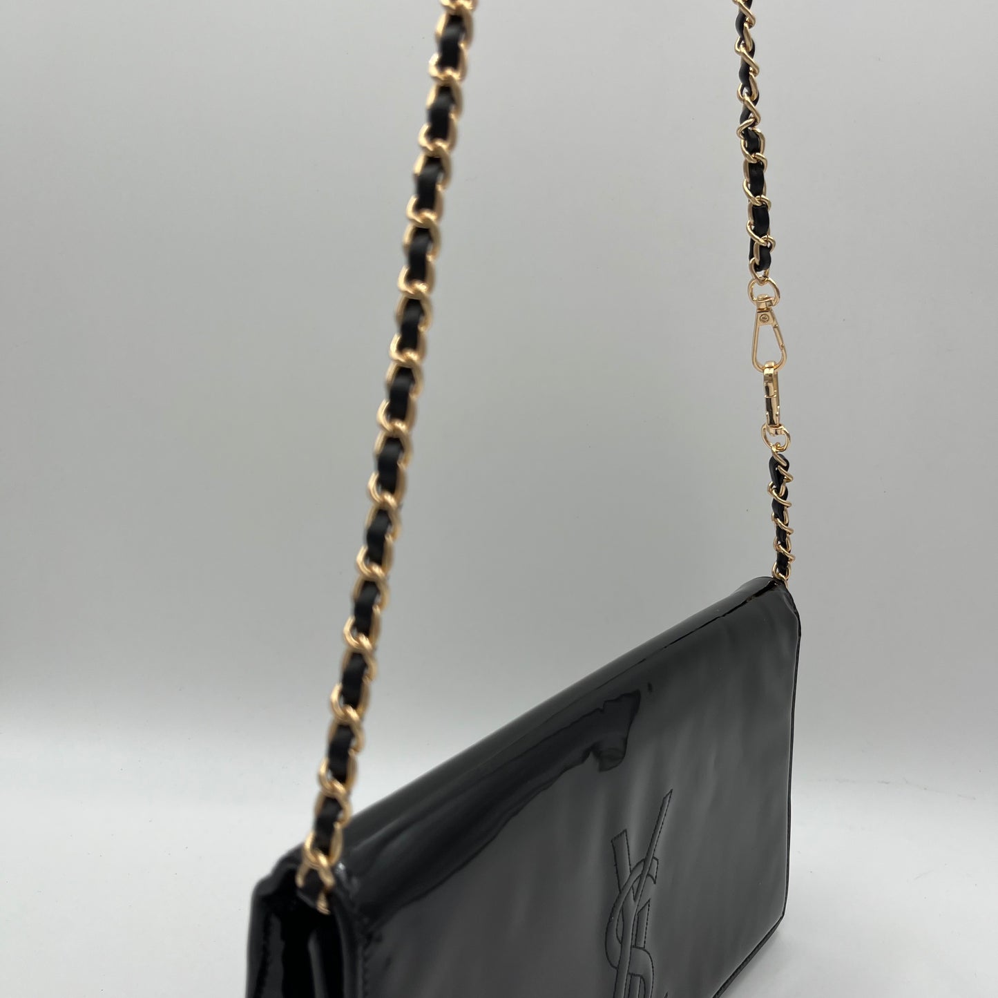 YSL Black Patent Leather Large Belle Du Jour Flap Clutch