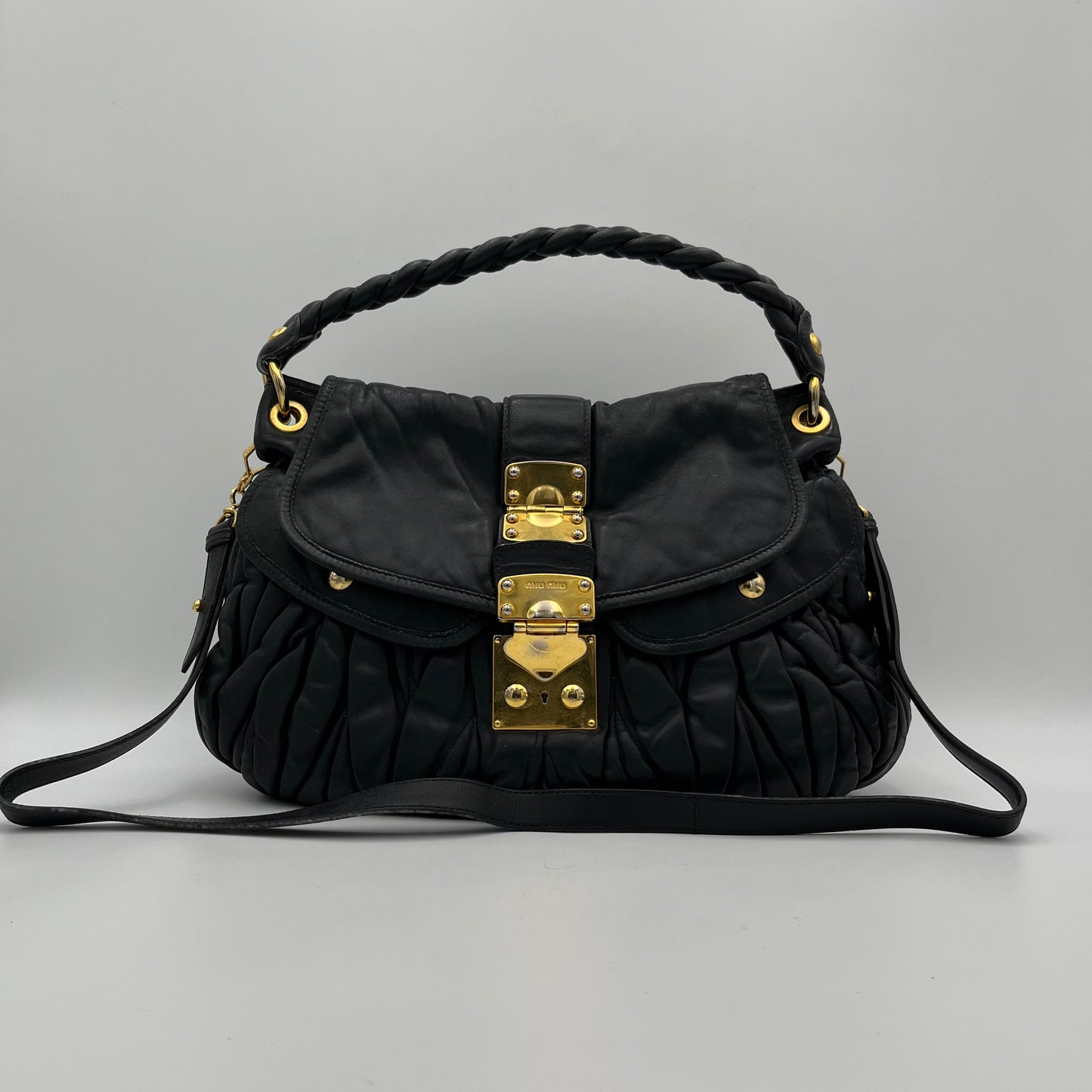 Miu Miu Black Matelasse Lambskin Large Coffer Satchel