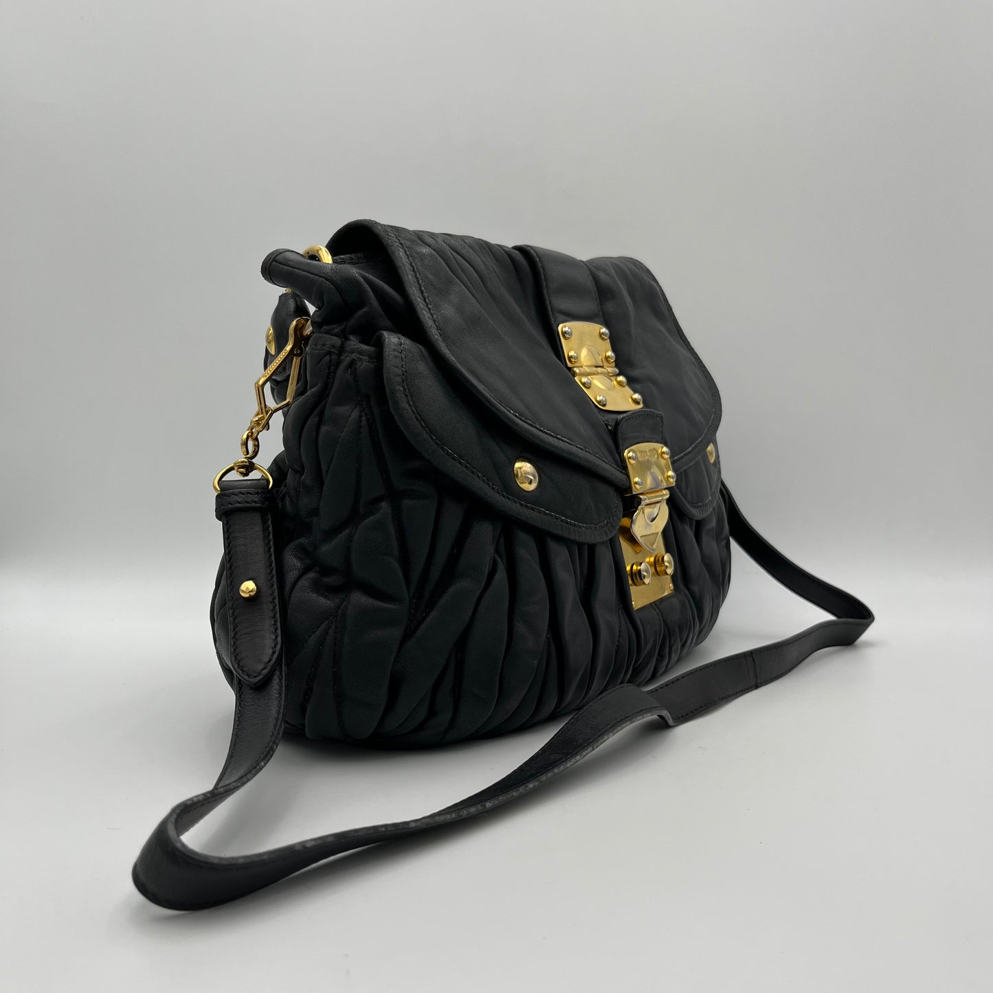 Miu Miu Black Matelasse Lambskin Large Coffer Satchel