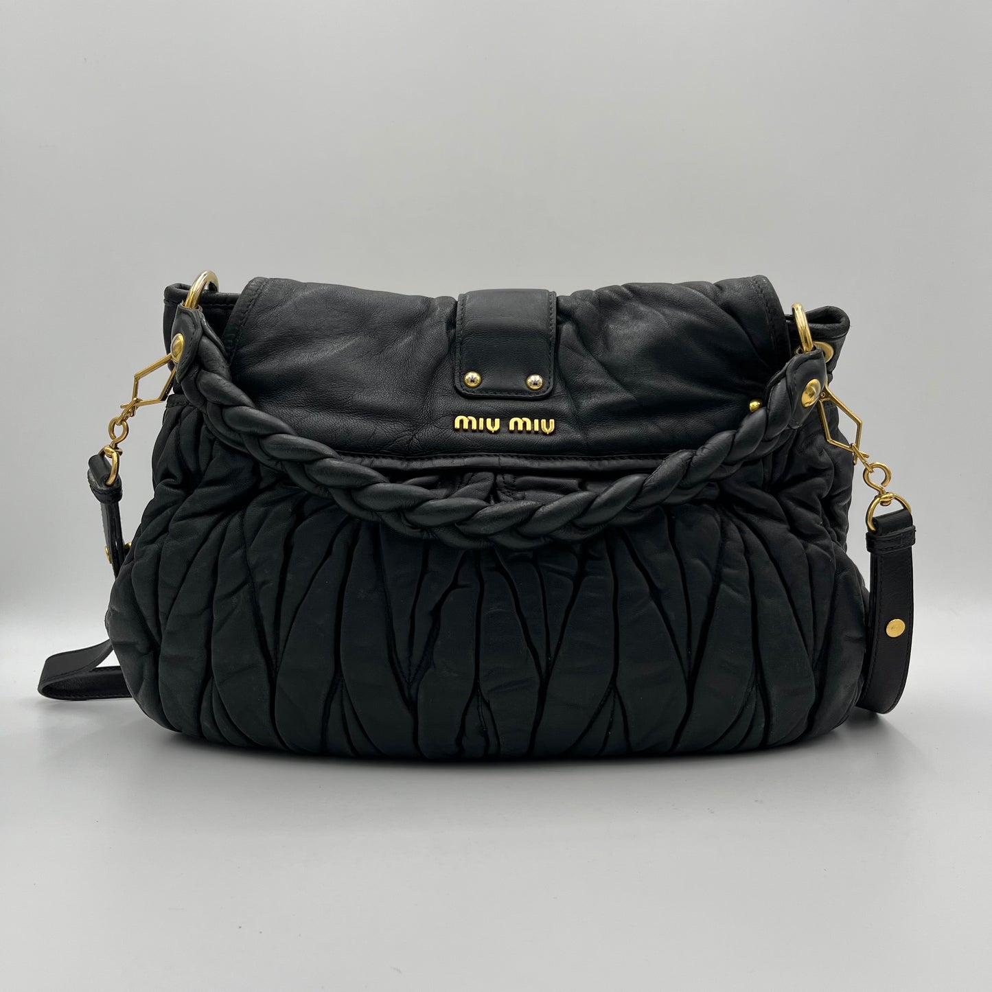 Miu Miu Black Matelasse Lambskin Large Coffer Satchel