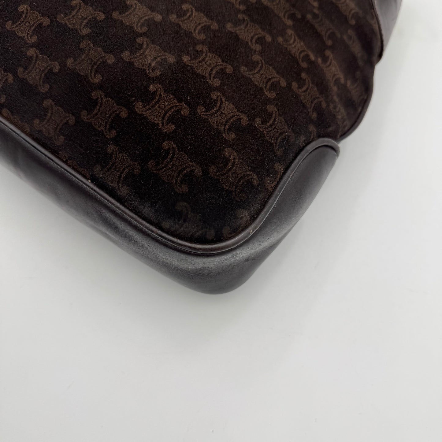 Celine Paris Brown Macadam Triomphe Suede Twist Lock Hobo Shoulder Bag