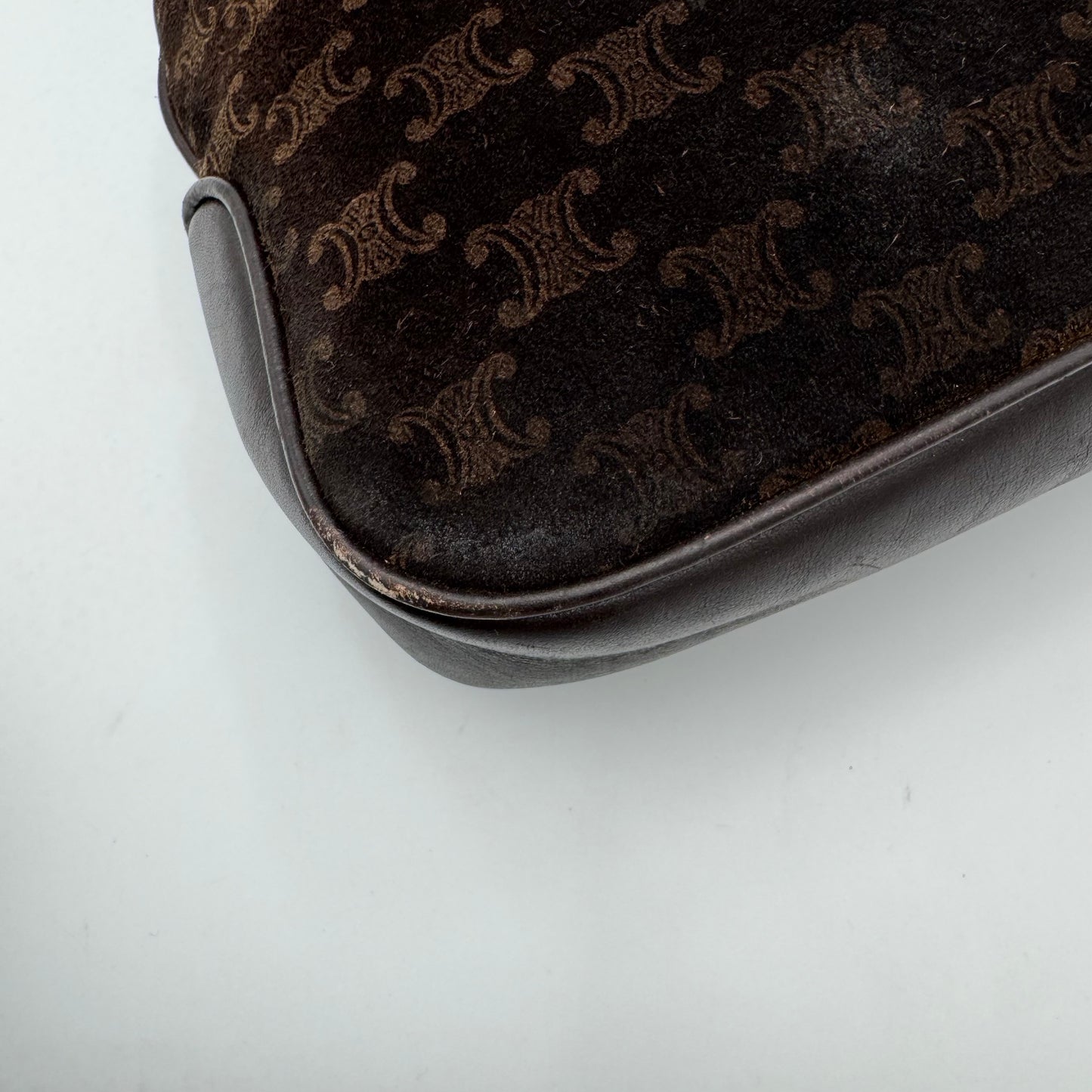 Celine Paris Brown Macadam Triomphe Suede Twist Lock Hobo Shoulder Bag