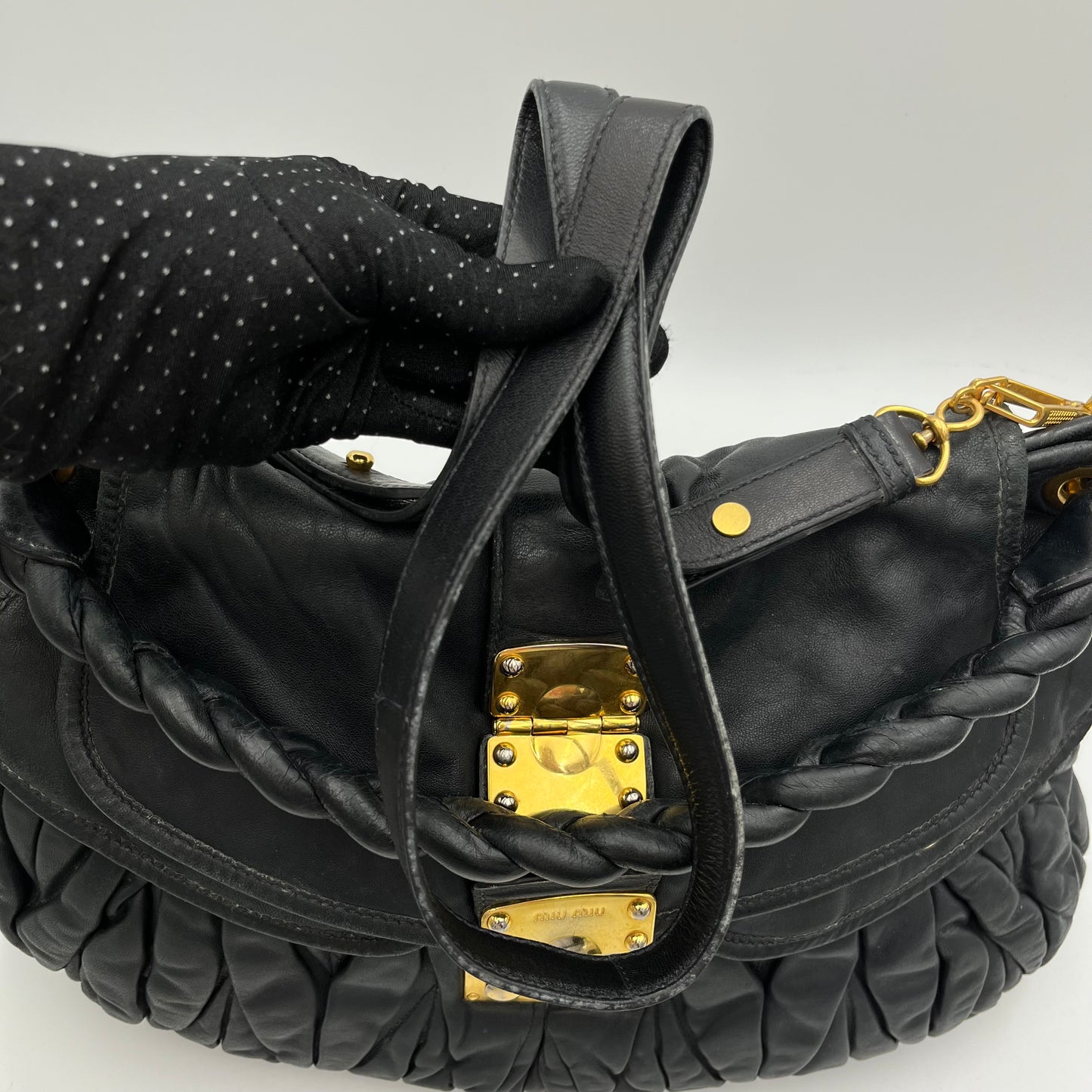 Miu Miu Black Matelasse Lambskin Large Coffer Satchel