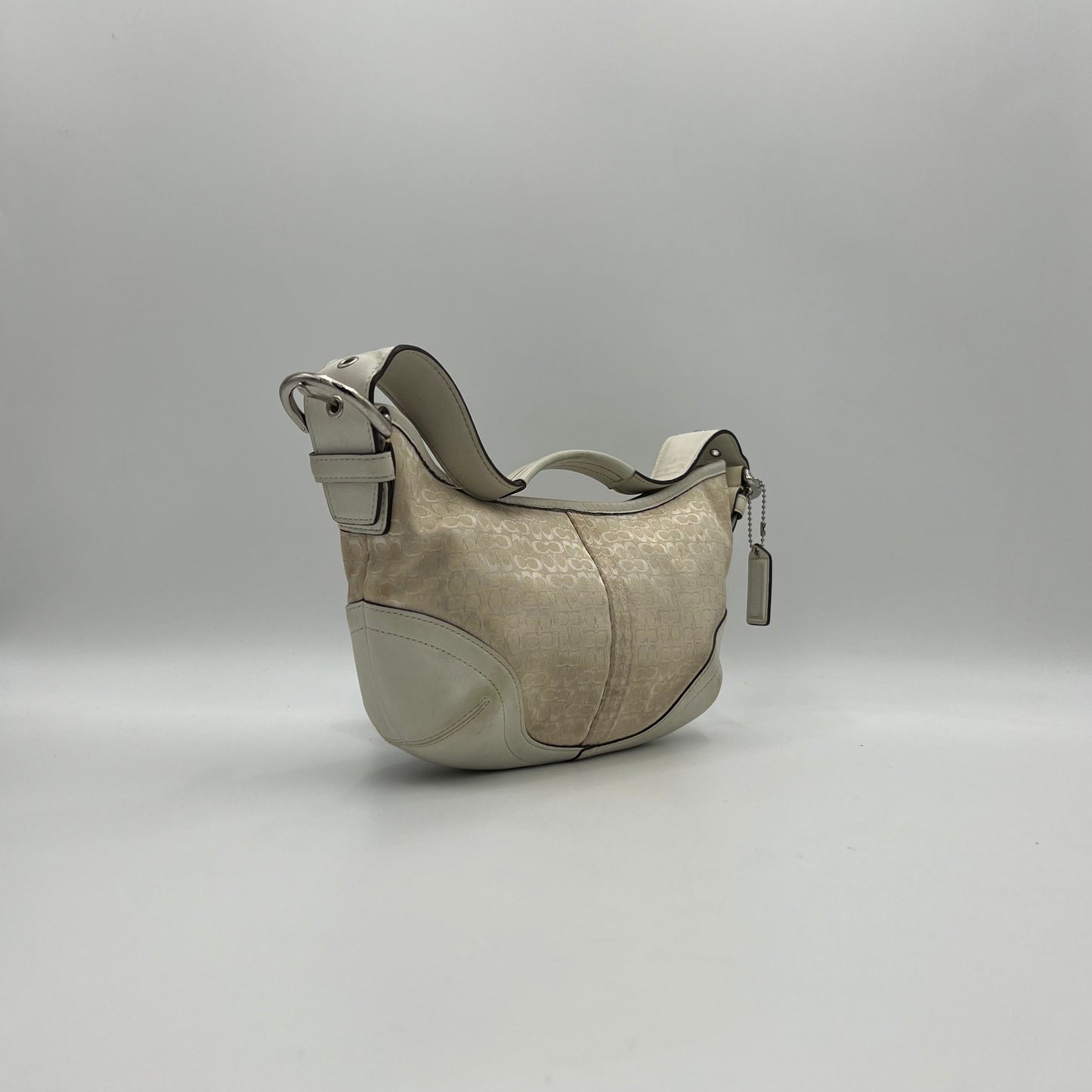 Coach White Signature Canvas and Leather Hobo Pochette