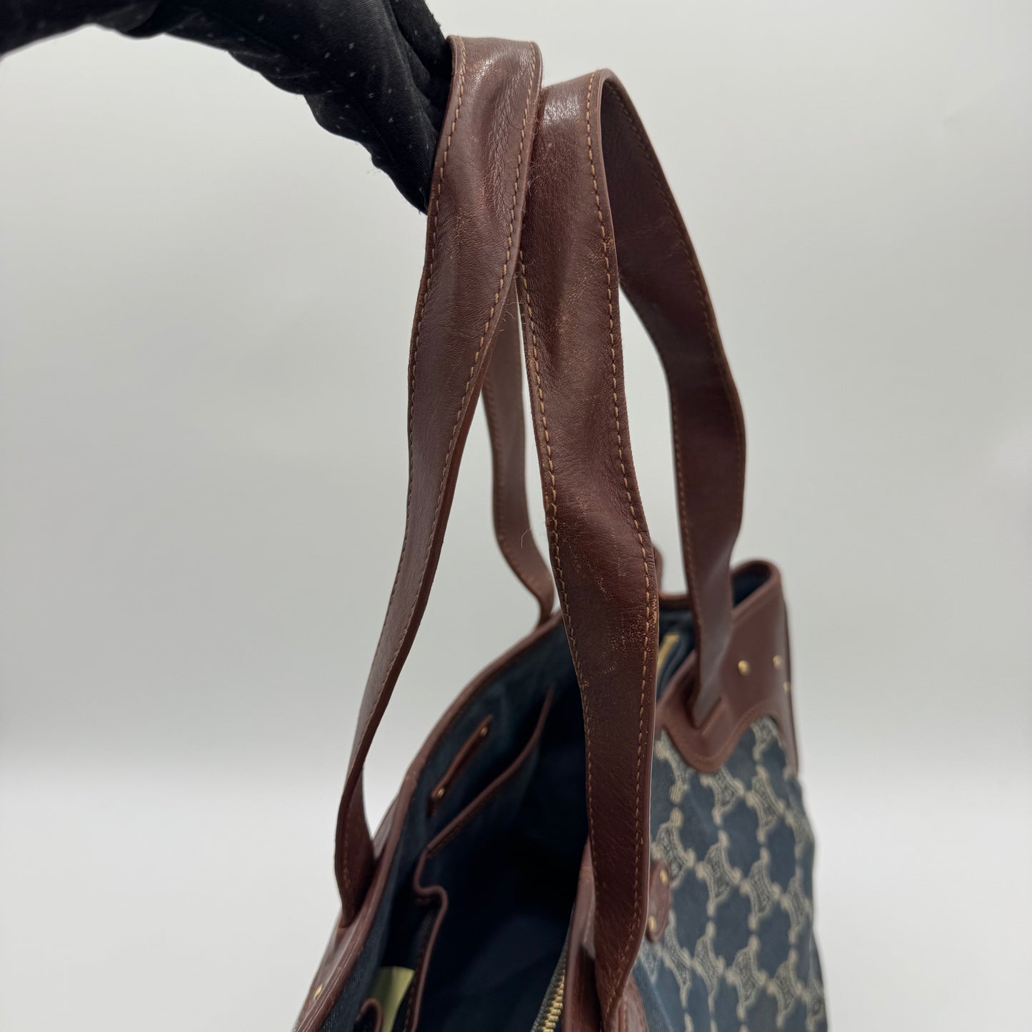 Celine Paris Macadam Denim and Brown Leather Tote Bag