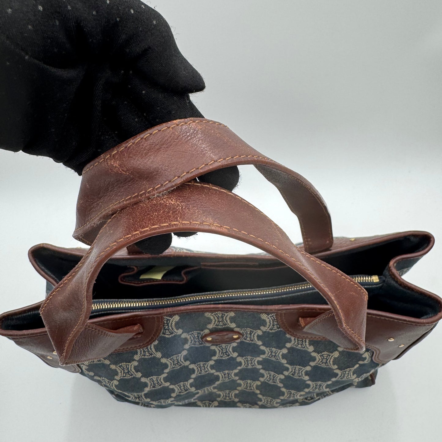 Celine Paris Macadam Denim and Brown Leather Tote Bag