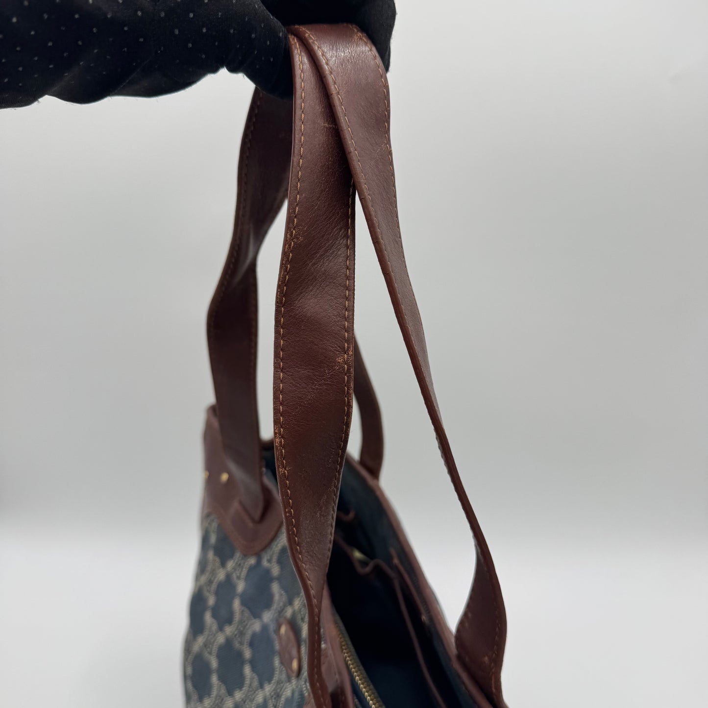Celine Paris Macadam Denim and Brown Leather Tote Bag