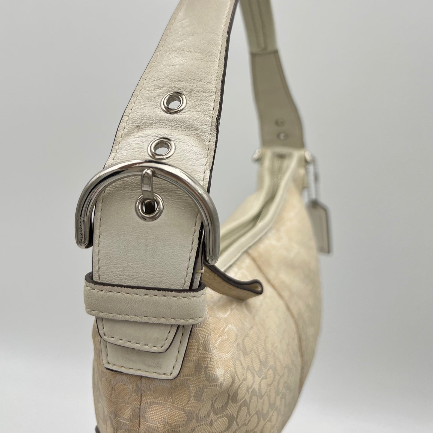 Coach White Signature Canvas and Leather Hobo Pochette