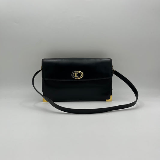 Christian Dior Vintage CD Logo Black Leather Flap Shoulder Bag