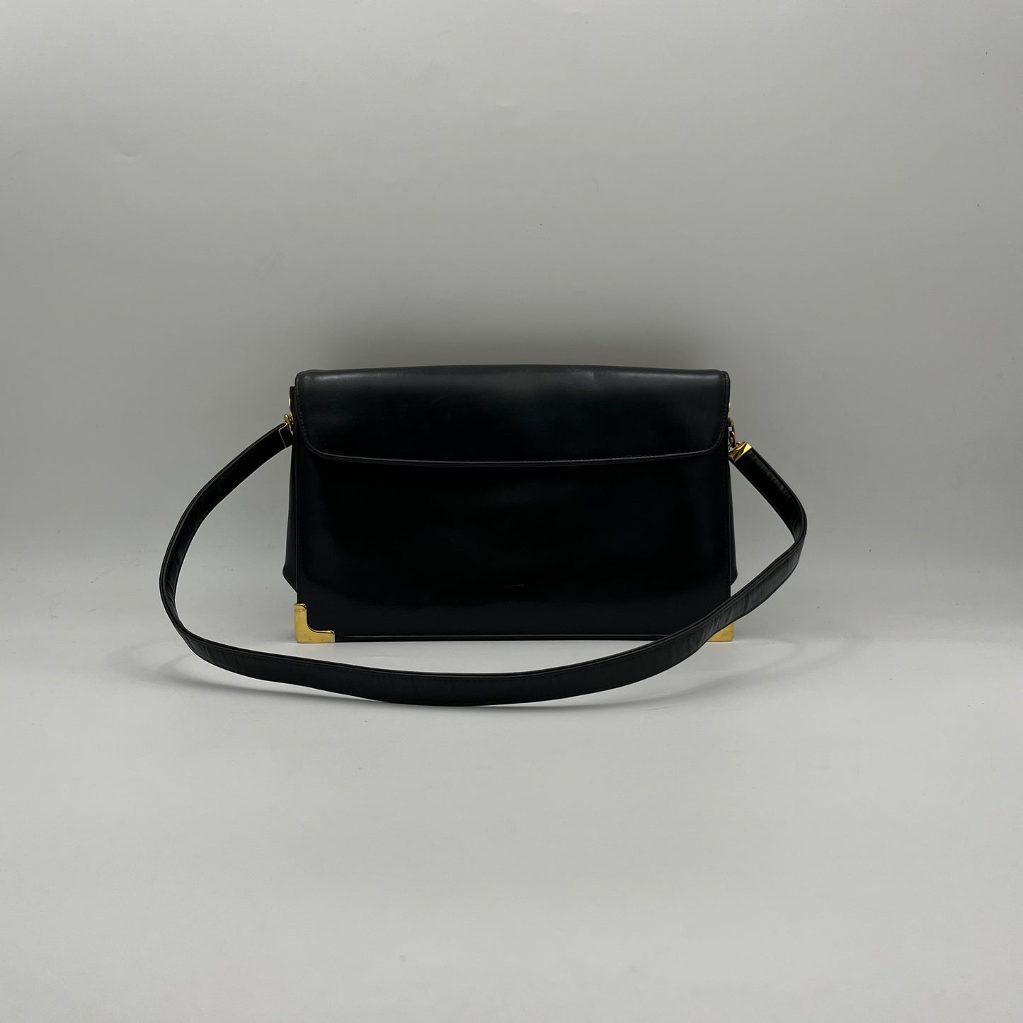 Christian Dior Vintage CD Logo Black Leather Flap Shoulder Bag