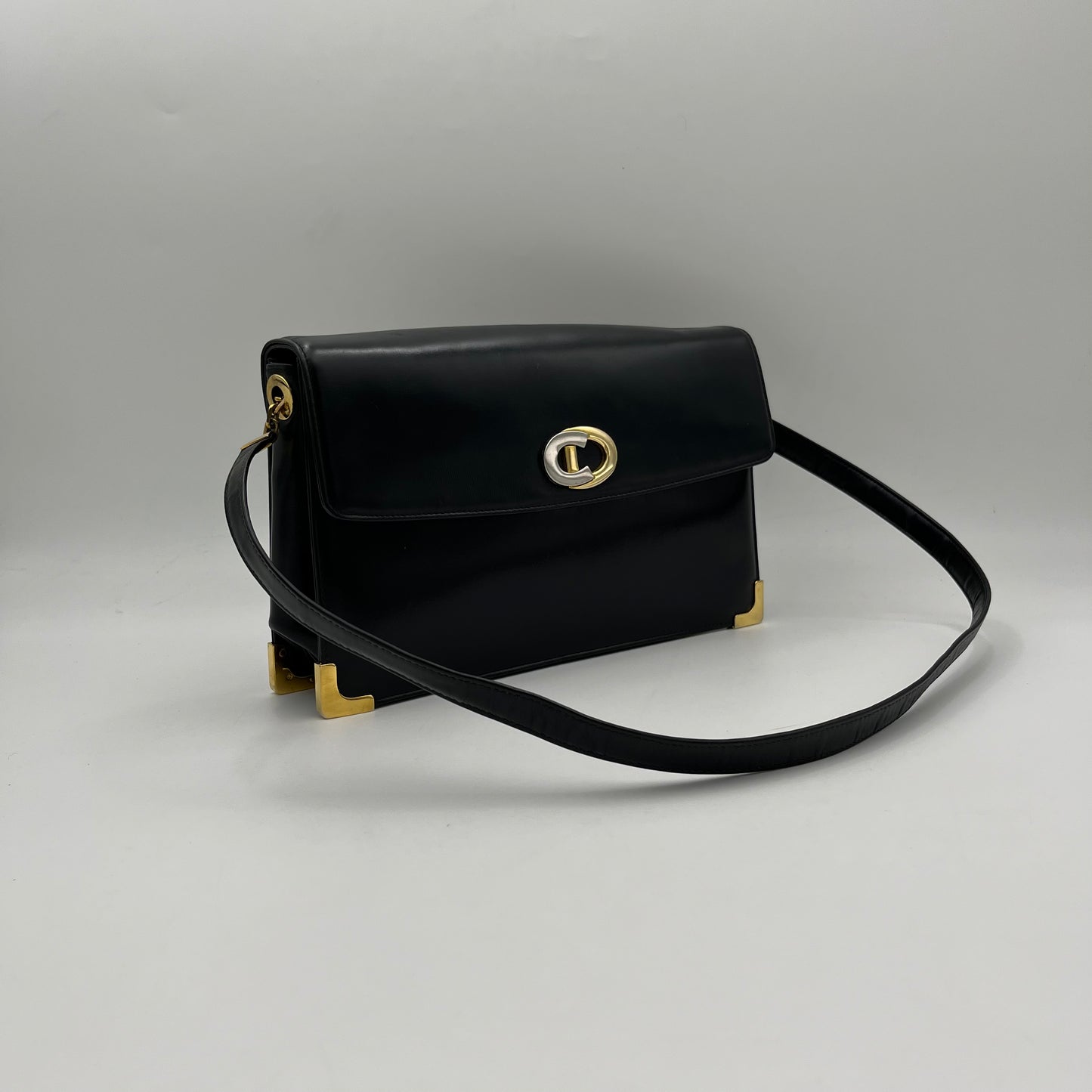 Christian Dior Vintage CD Logo Black Leather Flap Shoulder Bag