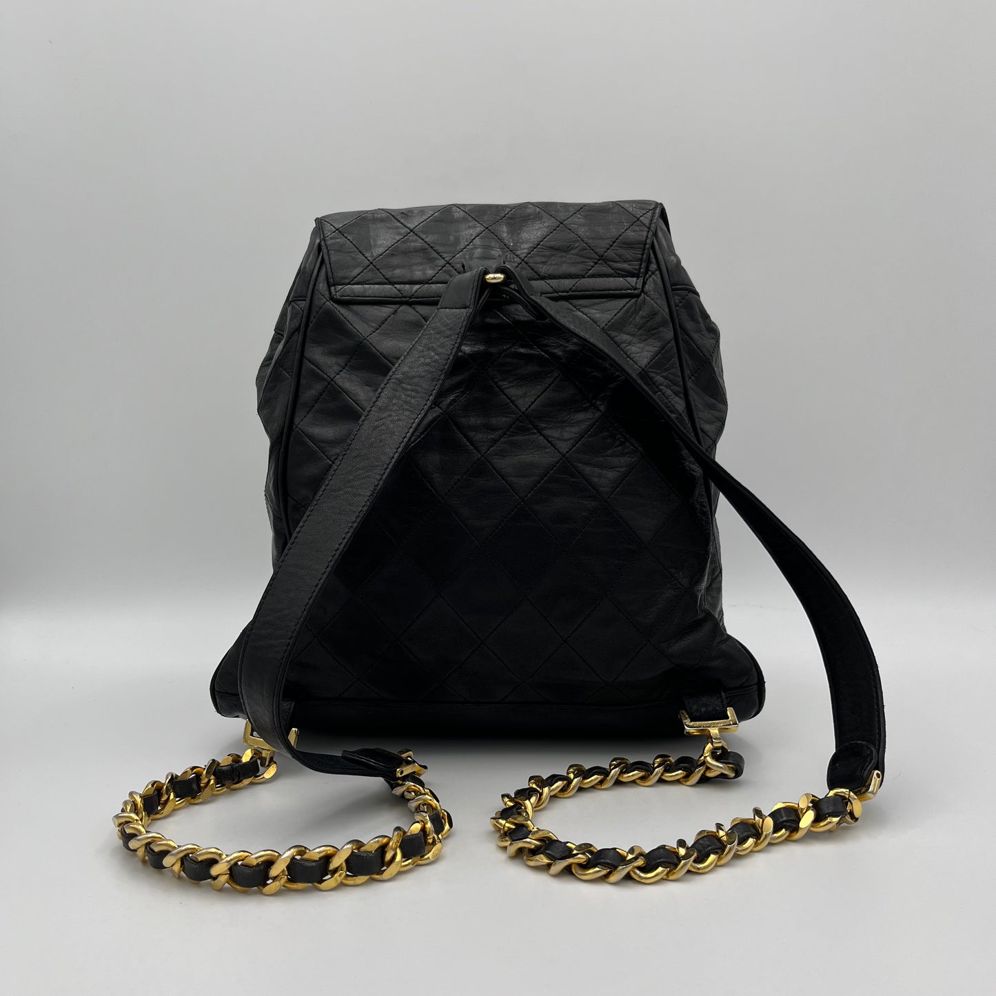 Chanel Vintage Black Quilted Lambskin Turn-Lock Flap Chain Backpack Series 1