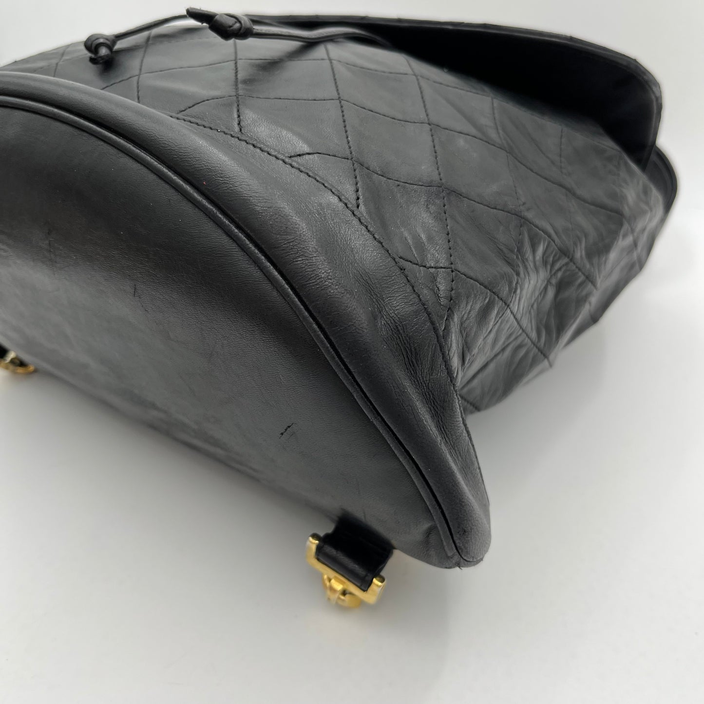 Chanel Vintage Black Quilted Lambskin Turn-Lock Flap Chain Backpack Series 1