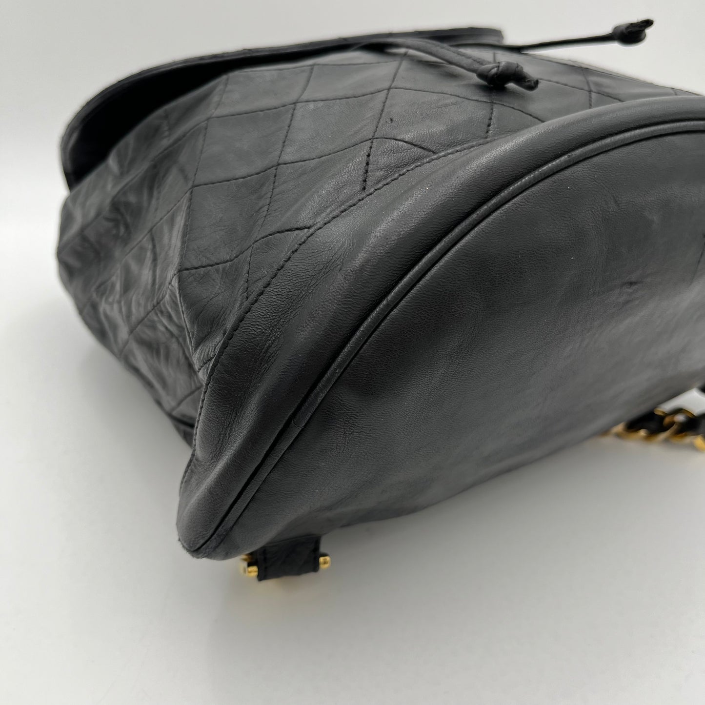 Chanel Vintage Black Quilted Lambskin Turn-Lock Flap Chain Backpack Series 1