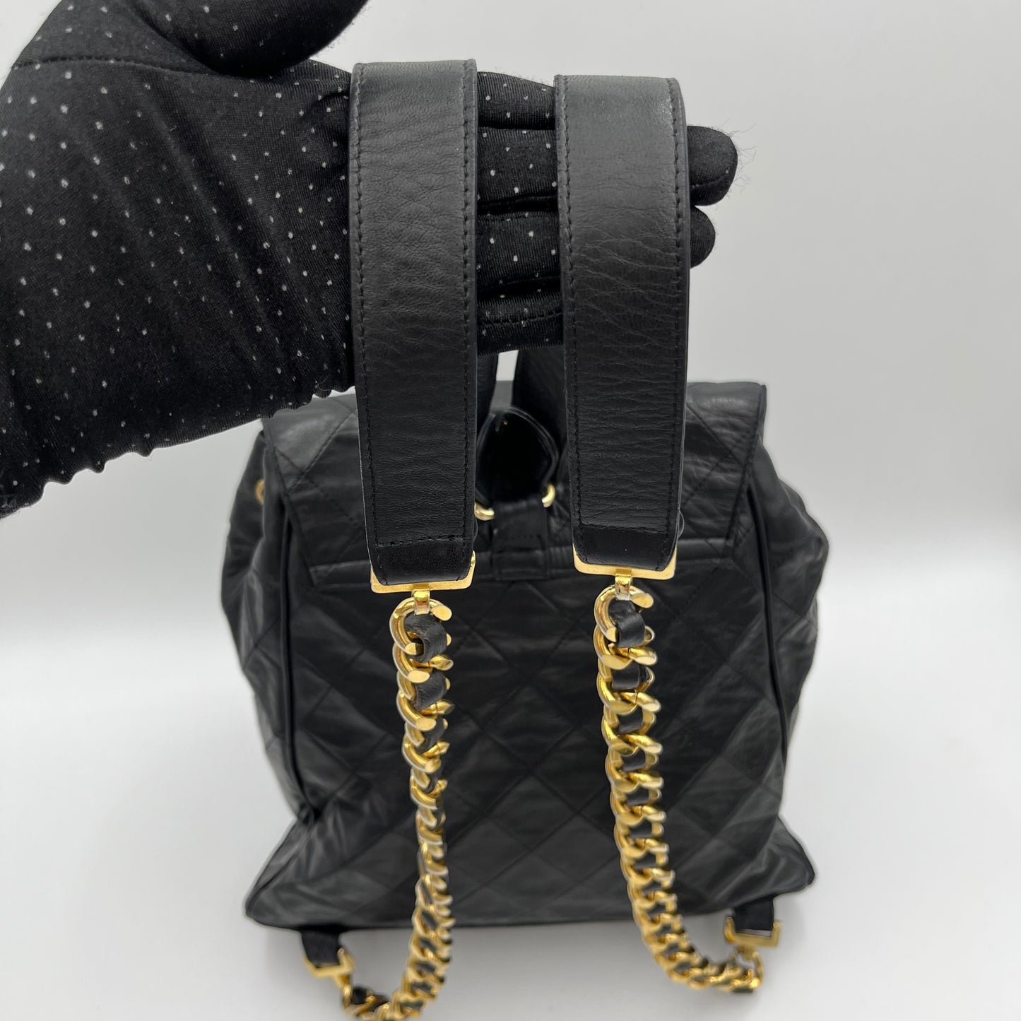 Chanel Vintage Black Quilted Lambskin Turn-Lock Flap Chain Backpack Series 1