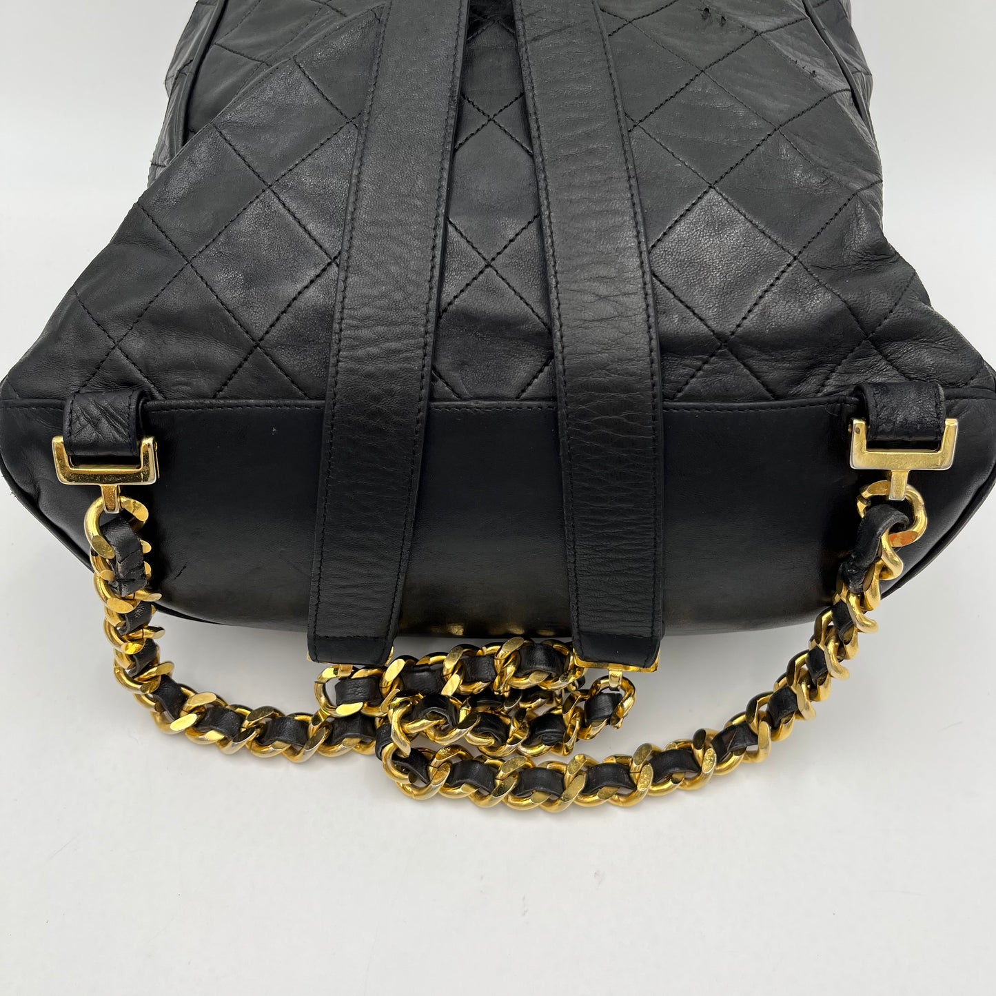 Chanel Vintage Black Quilted Lambskin Turn-Lock Flap Chain Backpack Series 1