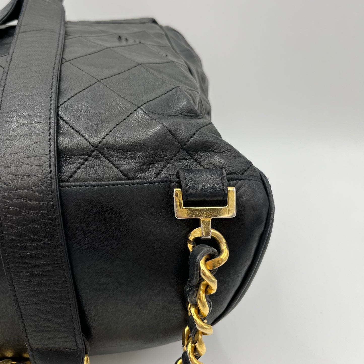 Chanel Vintage Black Quilted Lambskin Turn-Lock Flap Chain Backpack Series 1