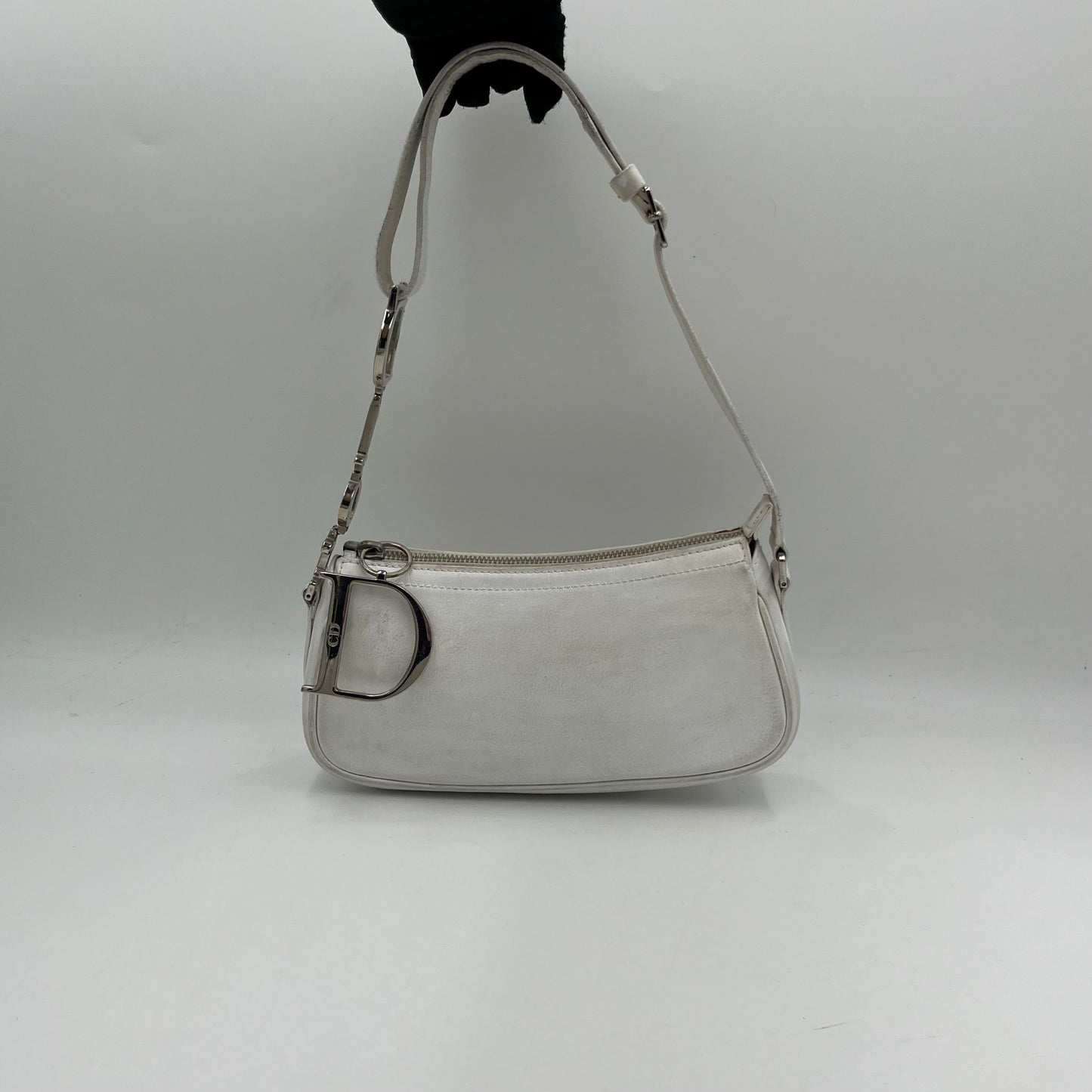 Christian Dior White Leather Logo Charm Pochette