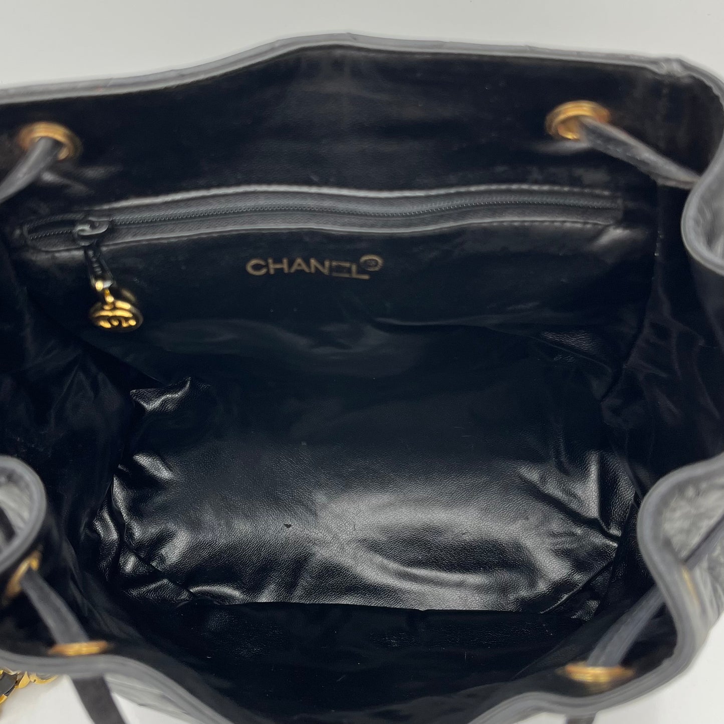 Chanel Vintage Black Quilted Lambskin Turn-Lock Flap Chain Backpack Series 1