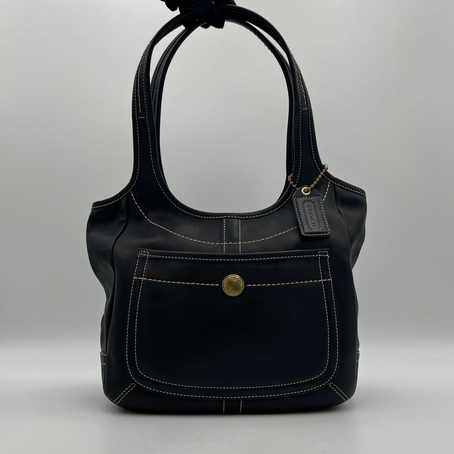 Coach Black Leather White Stitch Legacy Ergo Hobo Shoulder Bag